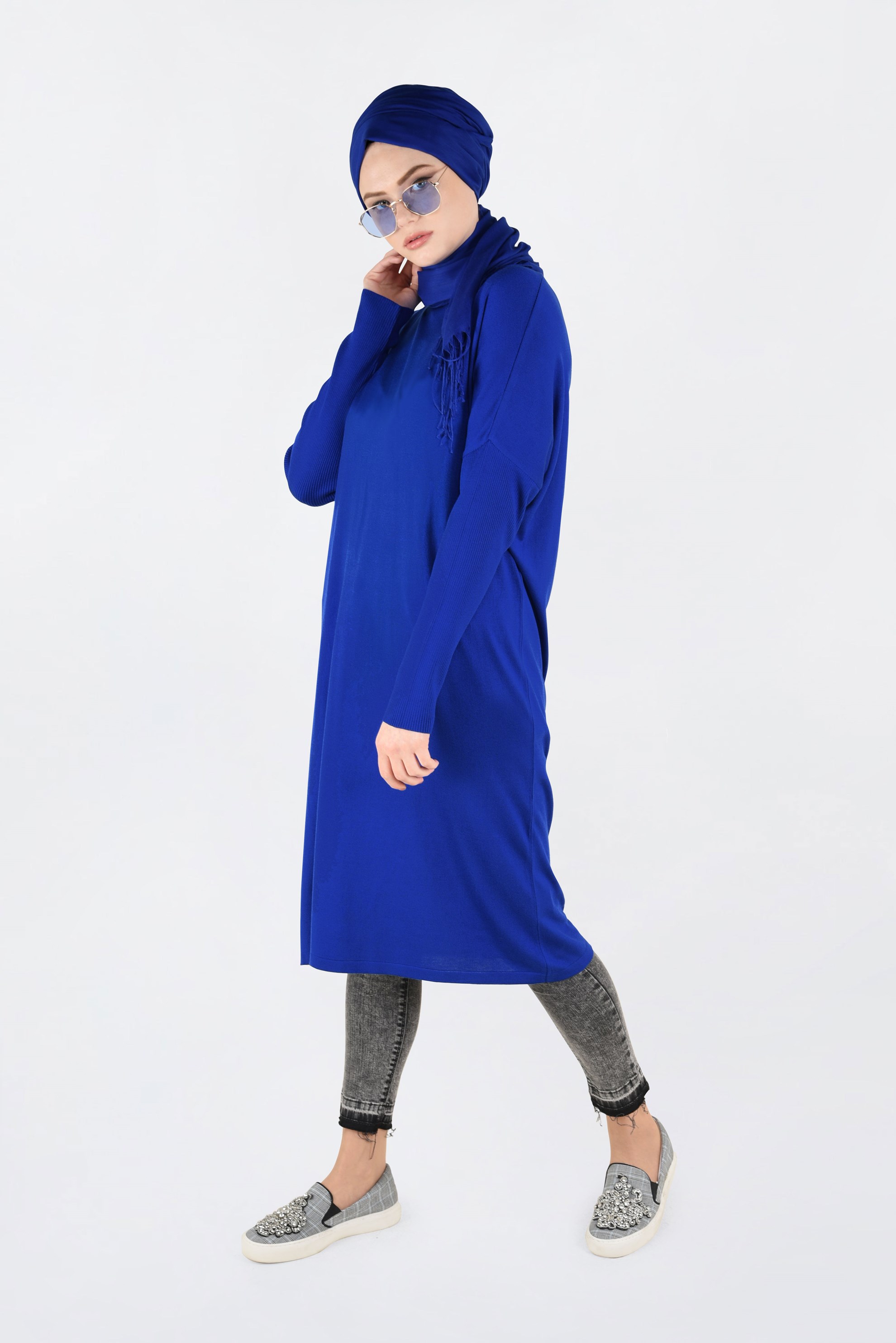 Tesettür giyim LACİVERT BİSİKLET YAKA TRİKO TUNİK 4830