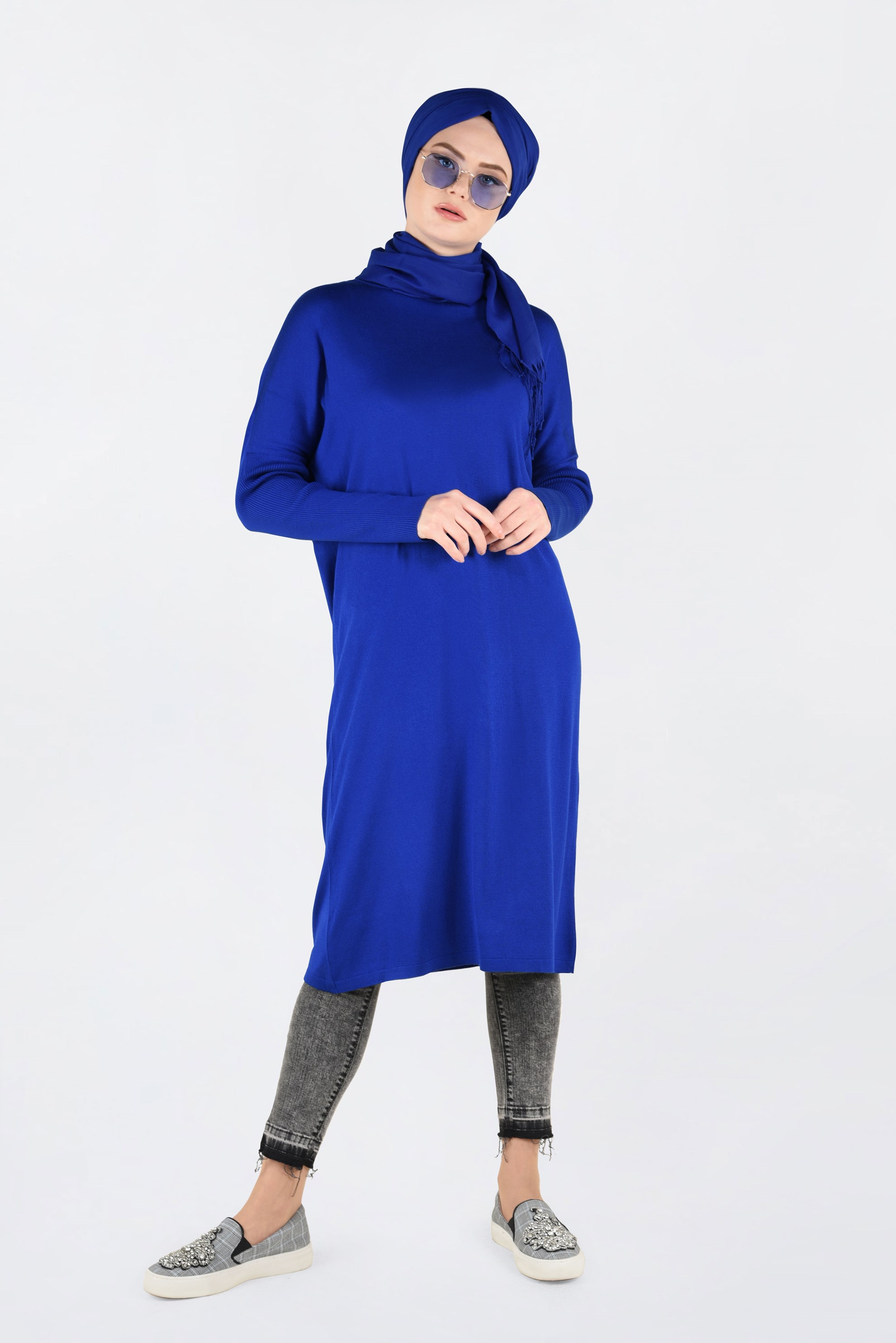 Tesettür giyim LACİVERT BİSİKLET YAKA TRİKO TUNİK 4830