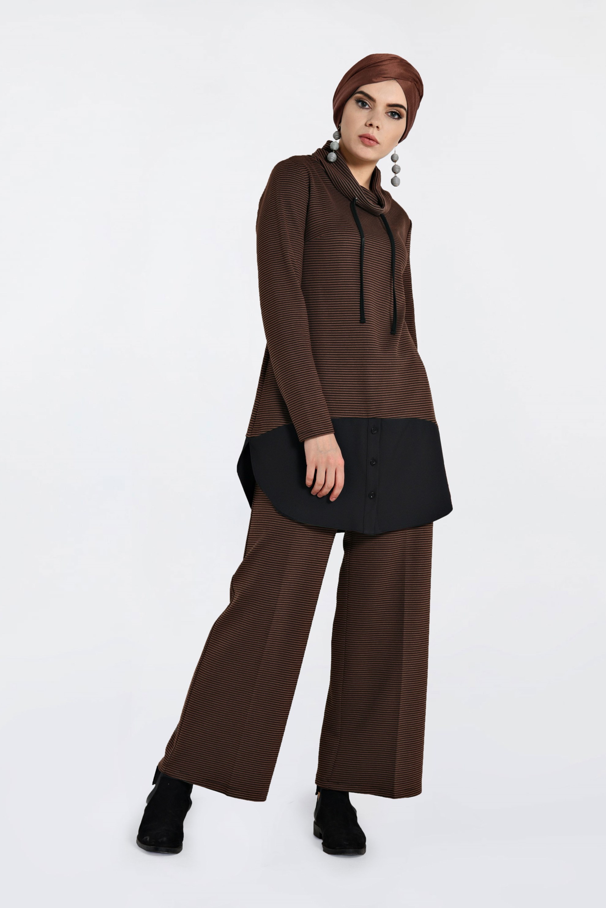 Tesettür giyim TURUNCU YAKASI BAĞCIKLI FİTİLLİ TUNİK 4831 