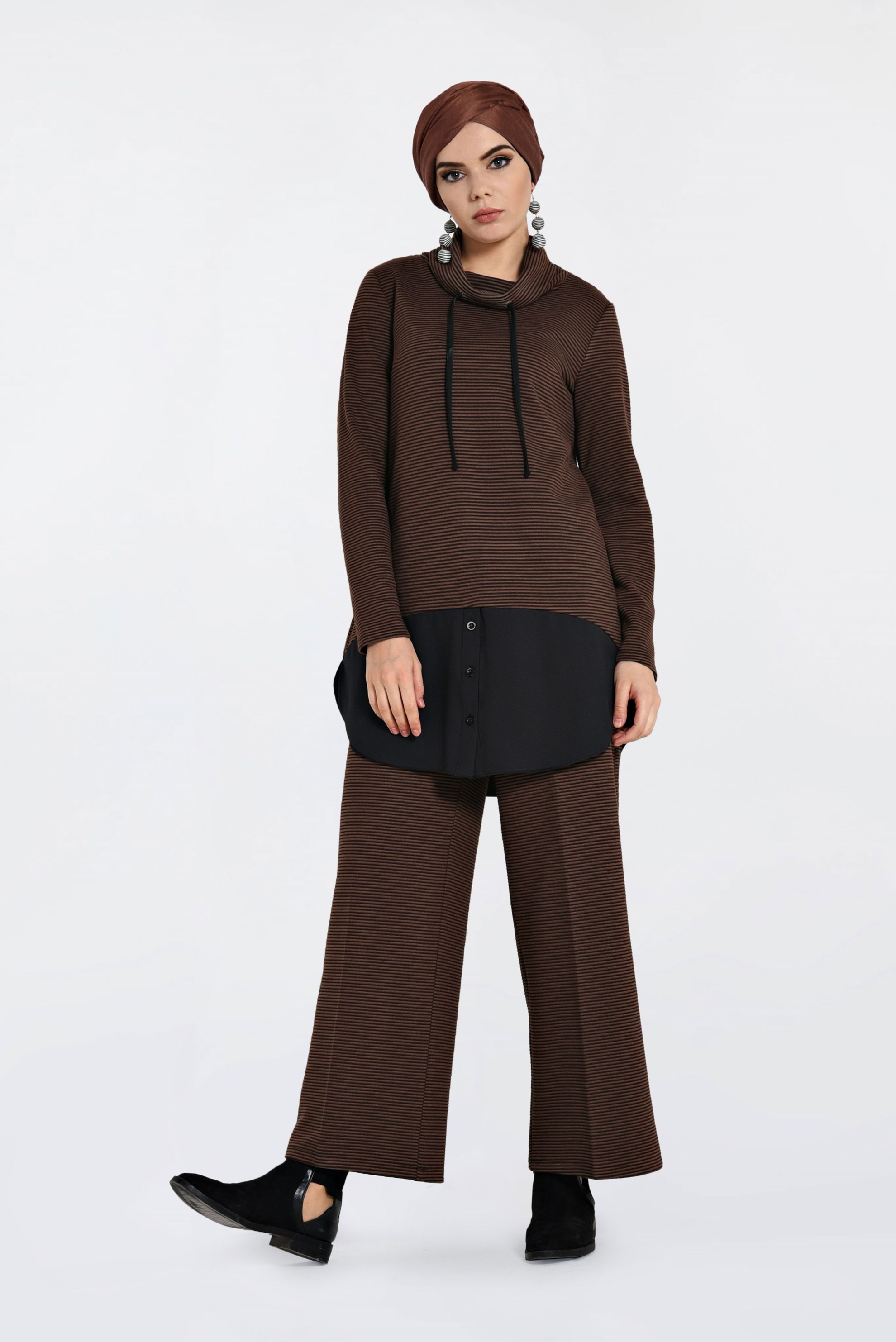 Tesettür giyim TURUNCU YAKASI BAĞCIKLI FİTİLLİ TUNİK 4831 