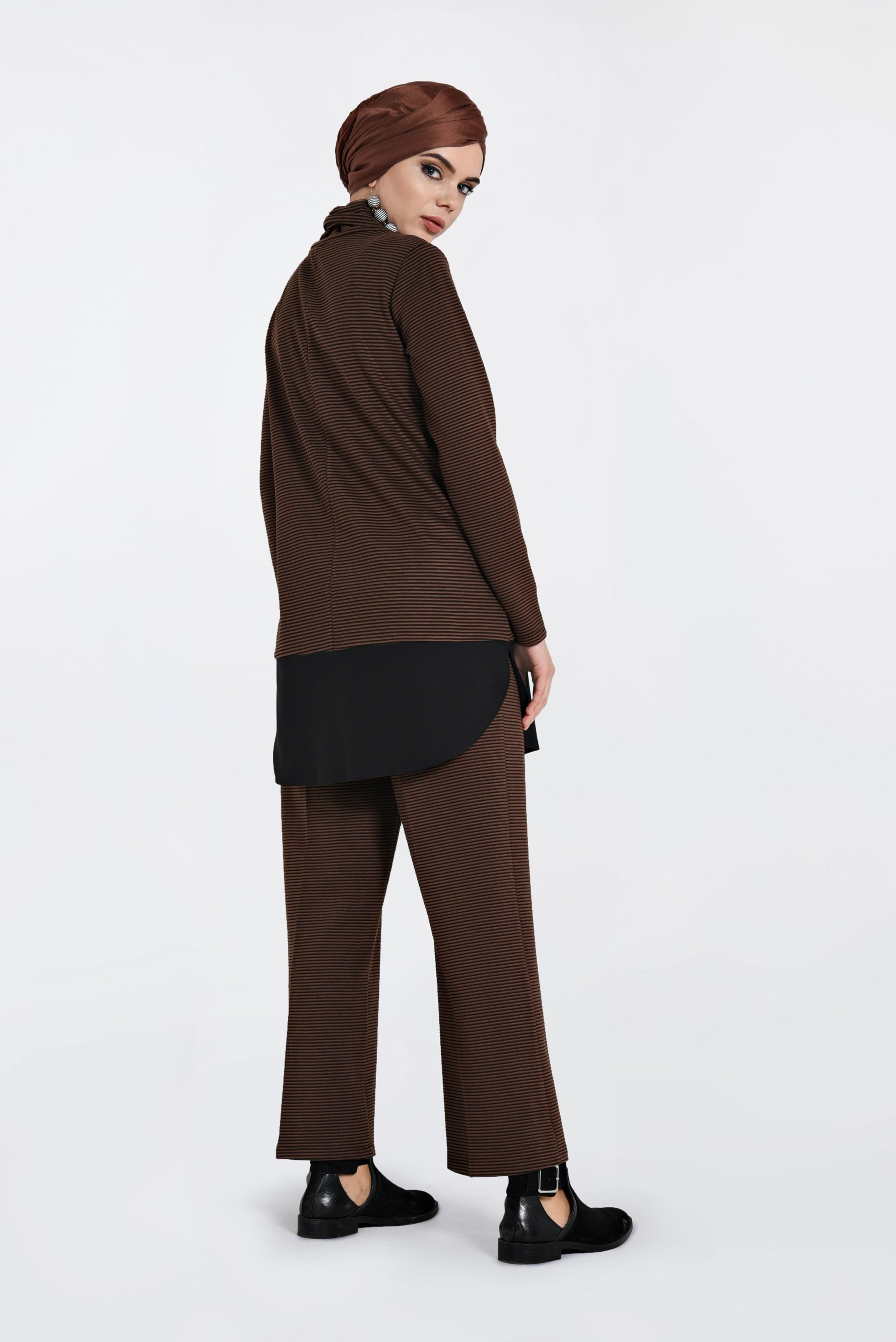 Tesettür giyim TURUNCU YAKASI BAĞCIKLI FİTİLLİ TUNİK 4831 