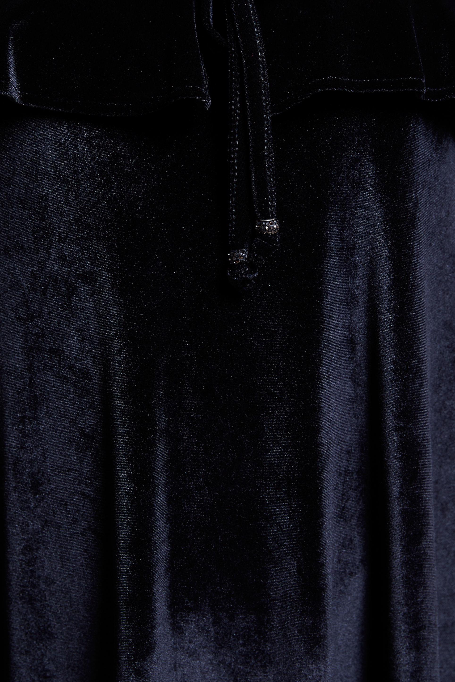 Vêtements hijab NOIR TUNIQUE EN VELOURS À DÉTAILS VOLANTS 4789-1