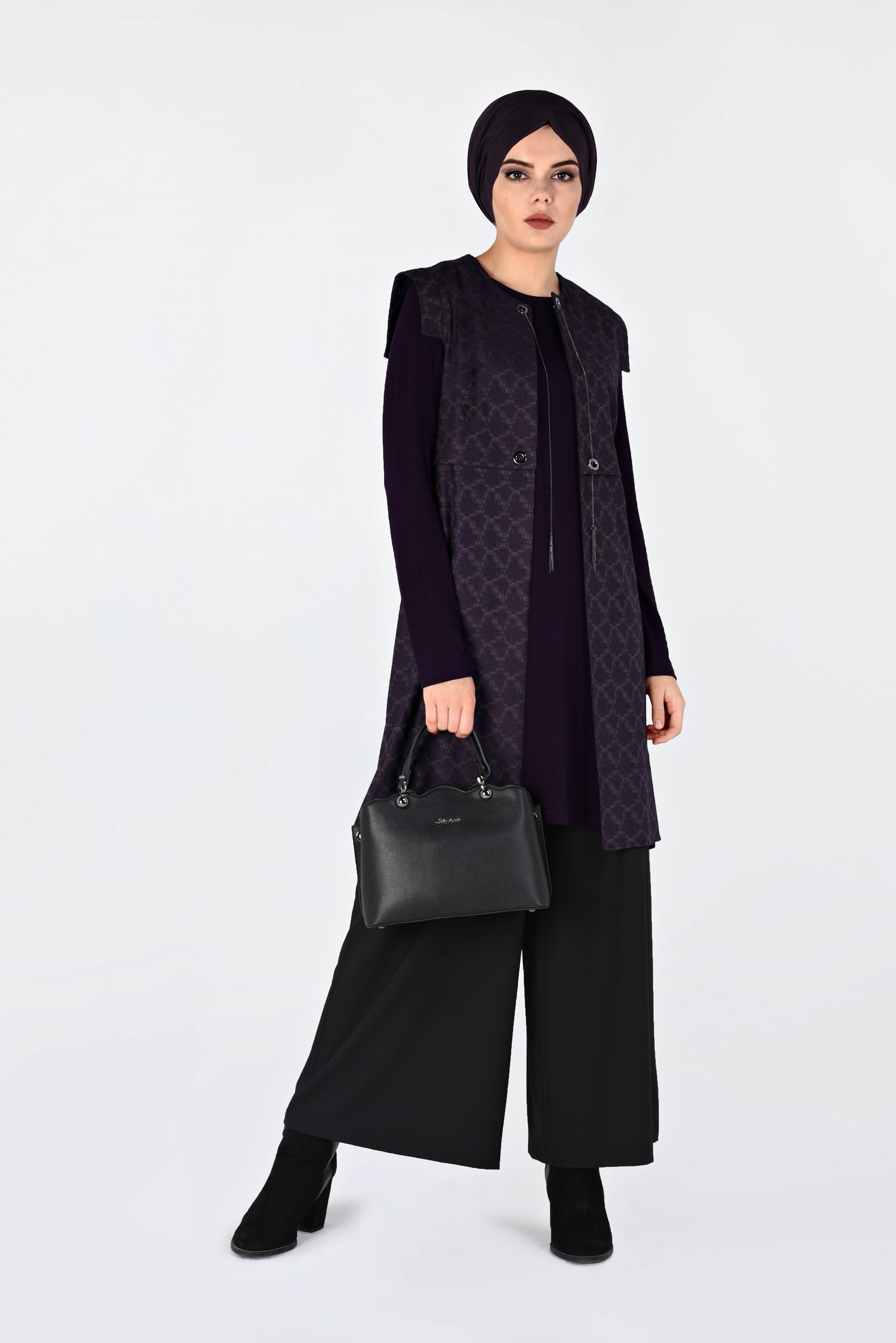 Tesettür giyim MÜRDÜM YELEĞİ JAKARLI 2Lİ TUNİK 4796-1