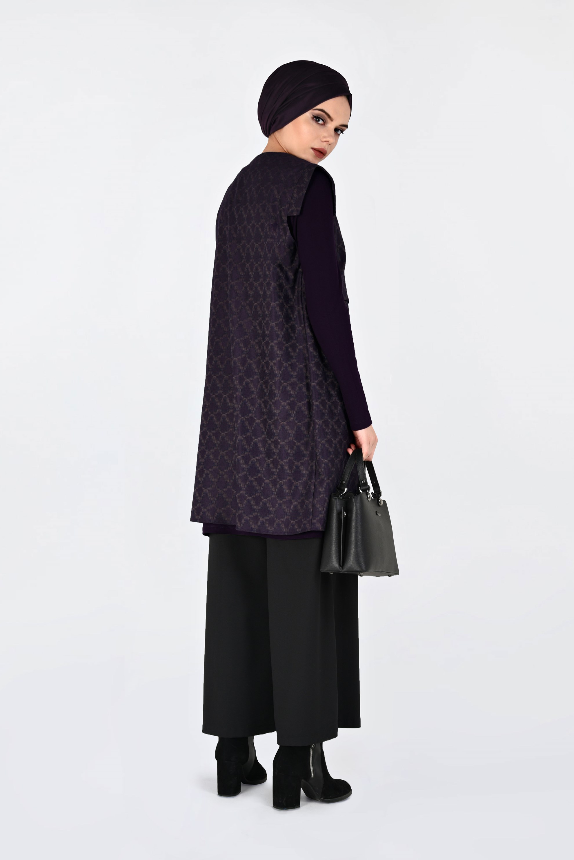 Tesettür giyim MÜRDÜM YELEĞİ JAKARLI 2Lİ TUNİK 4796-1