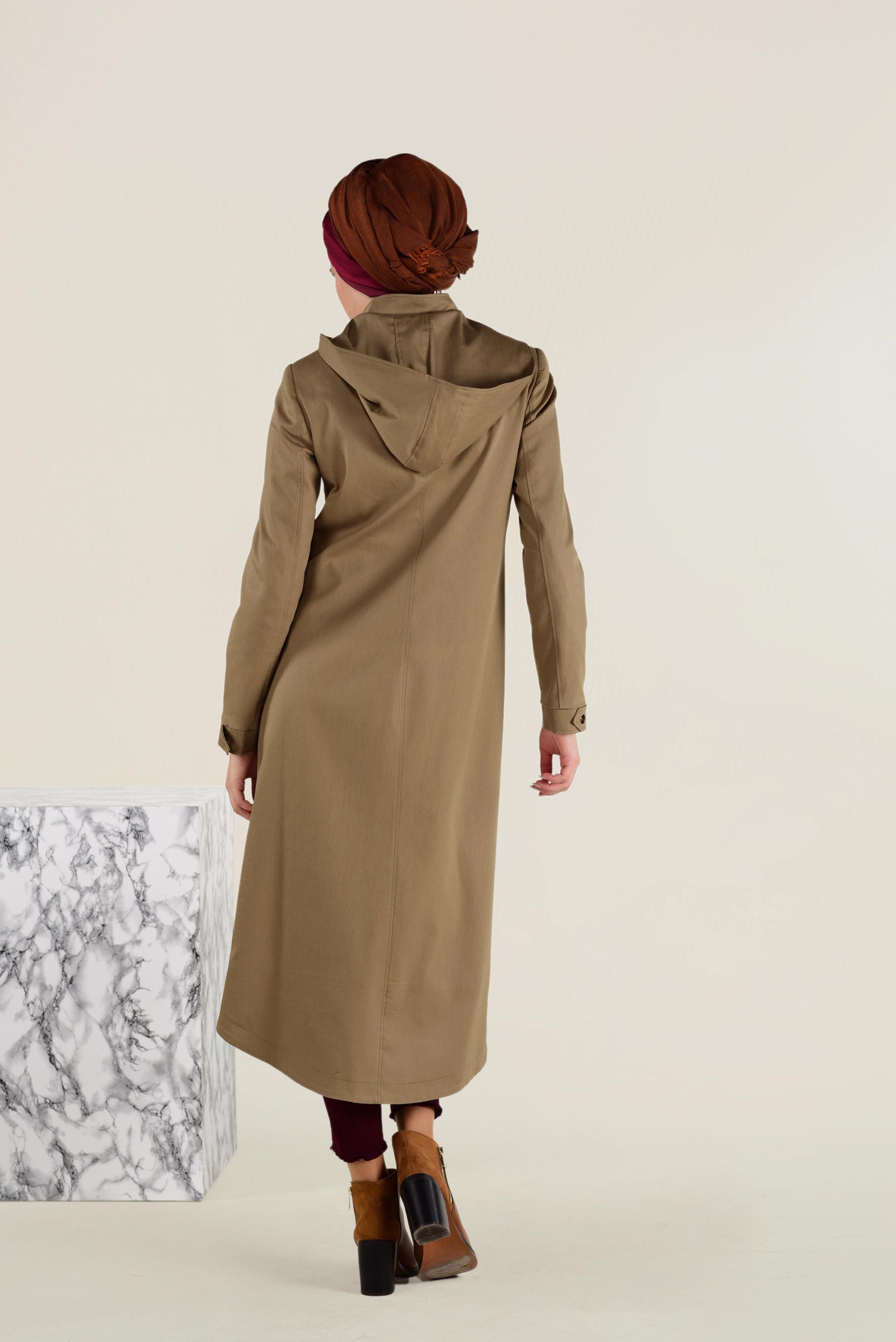 Hijab clothing BROWN ZIPPED HOODED TRENCH-COAT 1308 