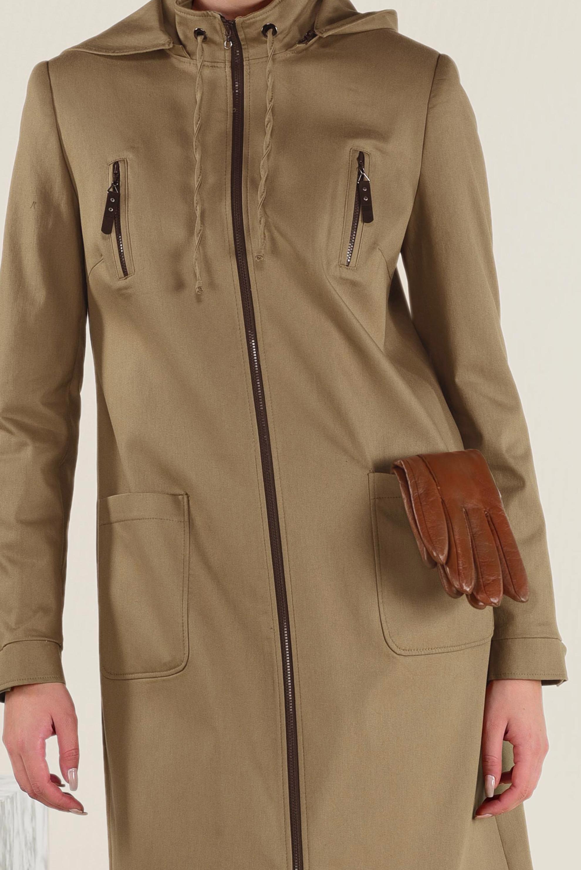 Hijab clothing BROWN ZIPPED HOODED TRENCH-COAT 1308 