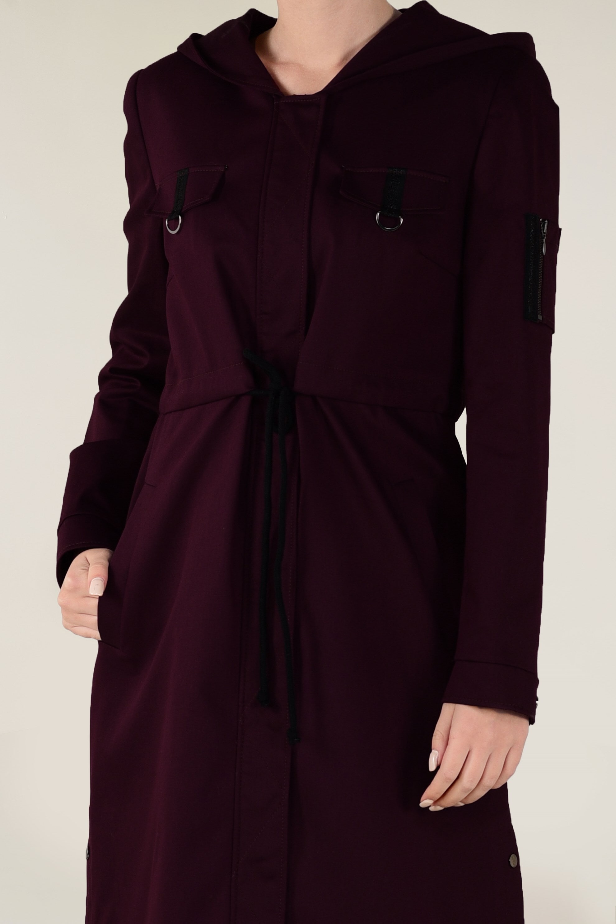 Tesettür giyim MÜRDÜM YIRTMACI ÇIT ÇITLI BELİ BAĞCIKLI TRENÇKOT 1309 