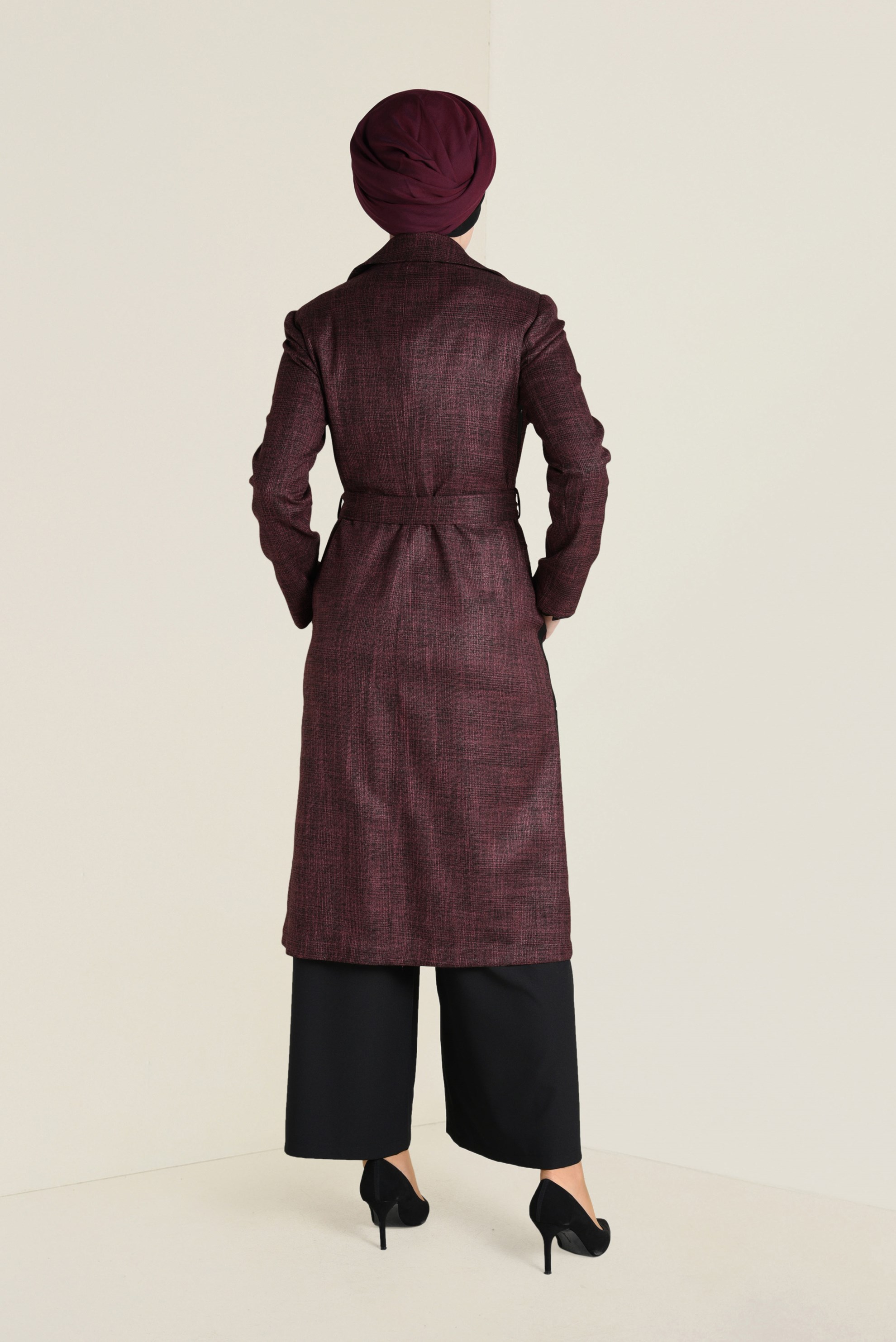 Hijab clothing BLACK PLAID TWILLED TRENCH-COAT 1320 