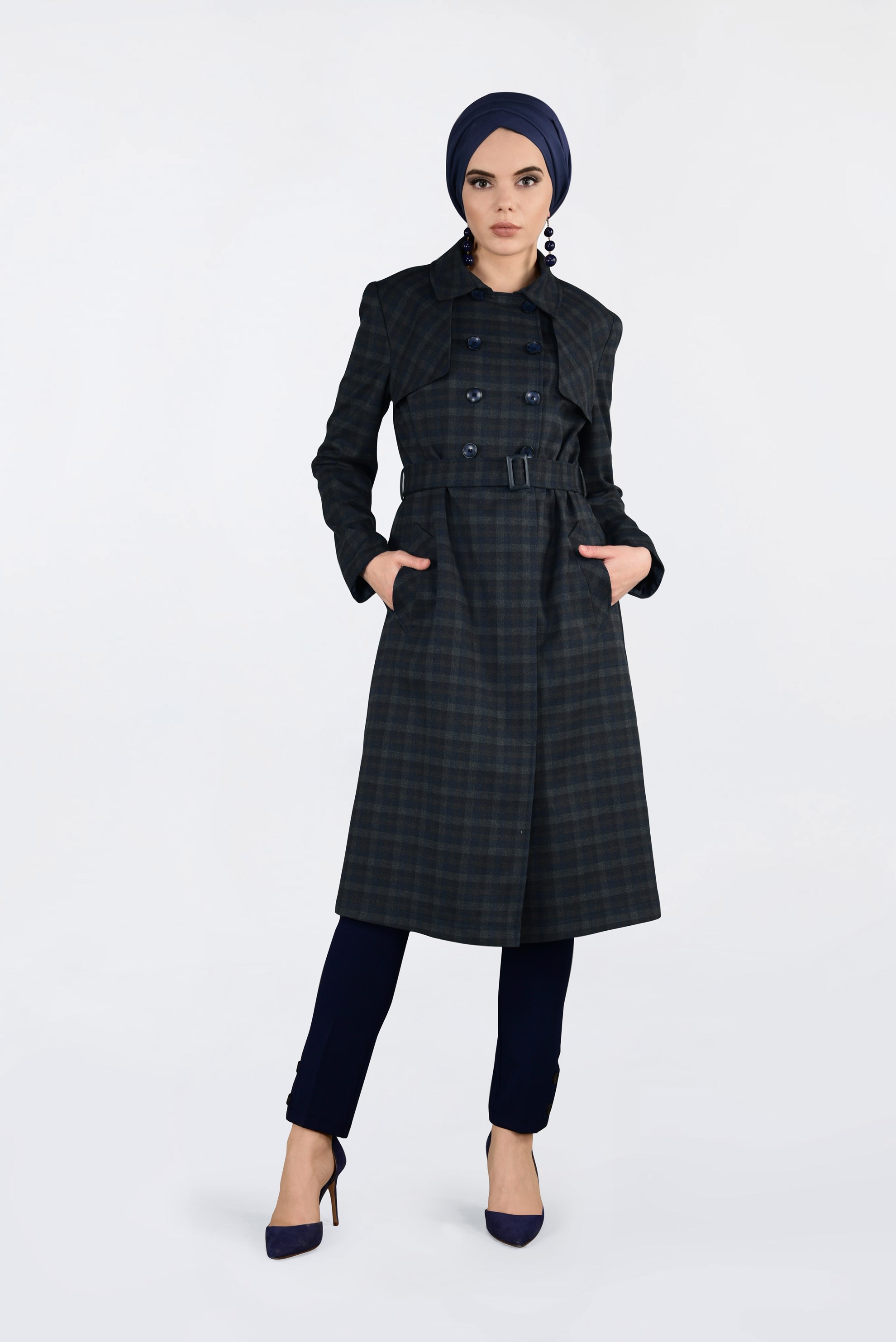 Tesettür giyim GRİ KEMERLİ KRUVAZE TRENÇKOT 1326 