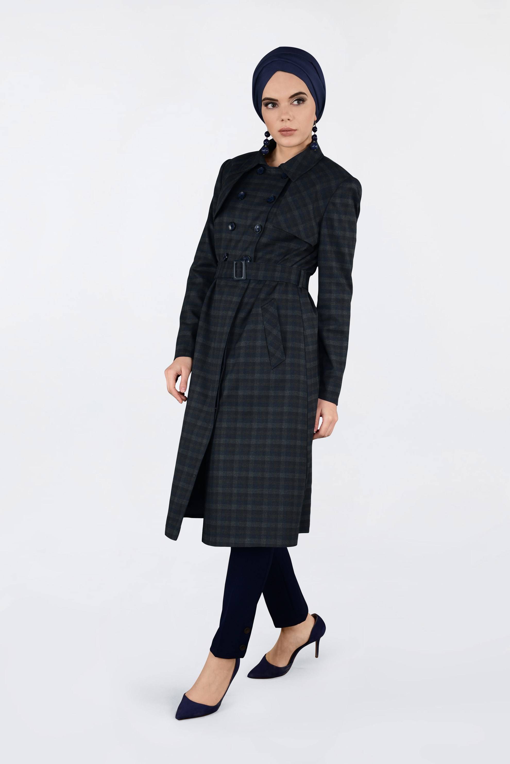 Tesettür giyim GRİ KEMERLİ KRUVAZE TRENÇKOT 1326 