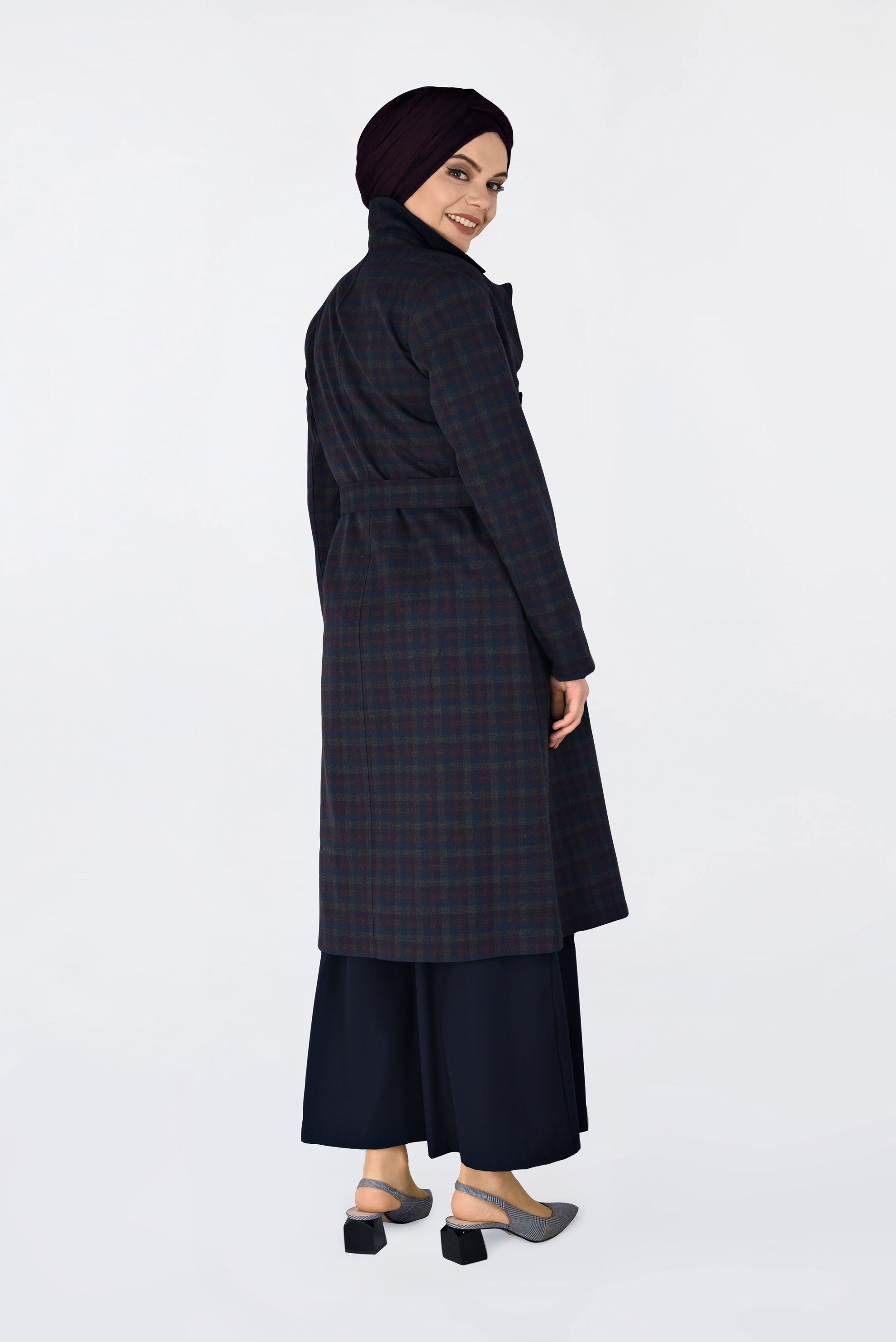 Hijab clothing NAVY BLUE BELTED TWILLED TRENCH-COAT 1326 