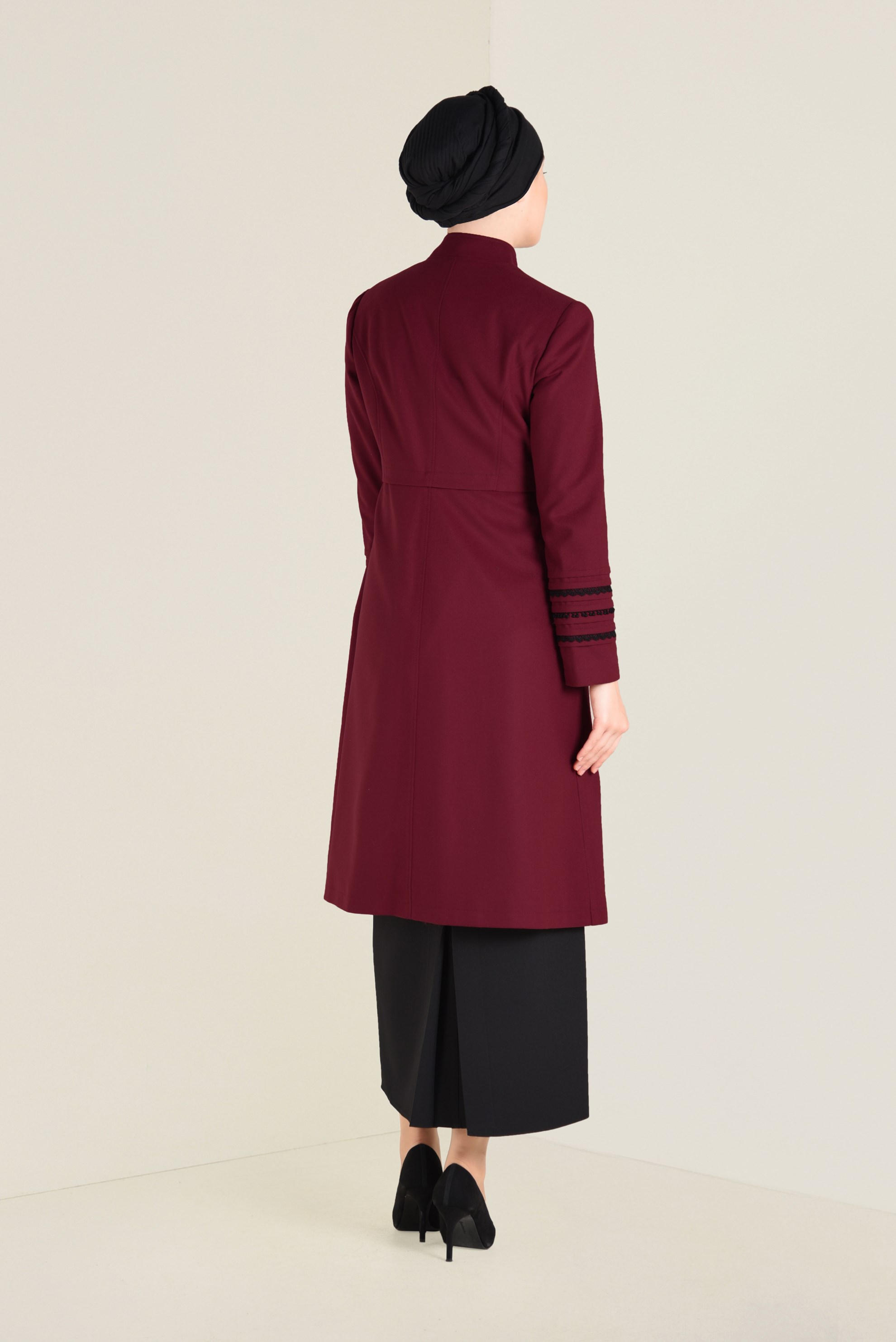 Tesettür giyim TURUNCU HAKİM YAKA GİZLİ DÜĞMELİ TRENÇKOT 1327