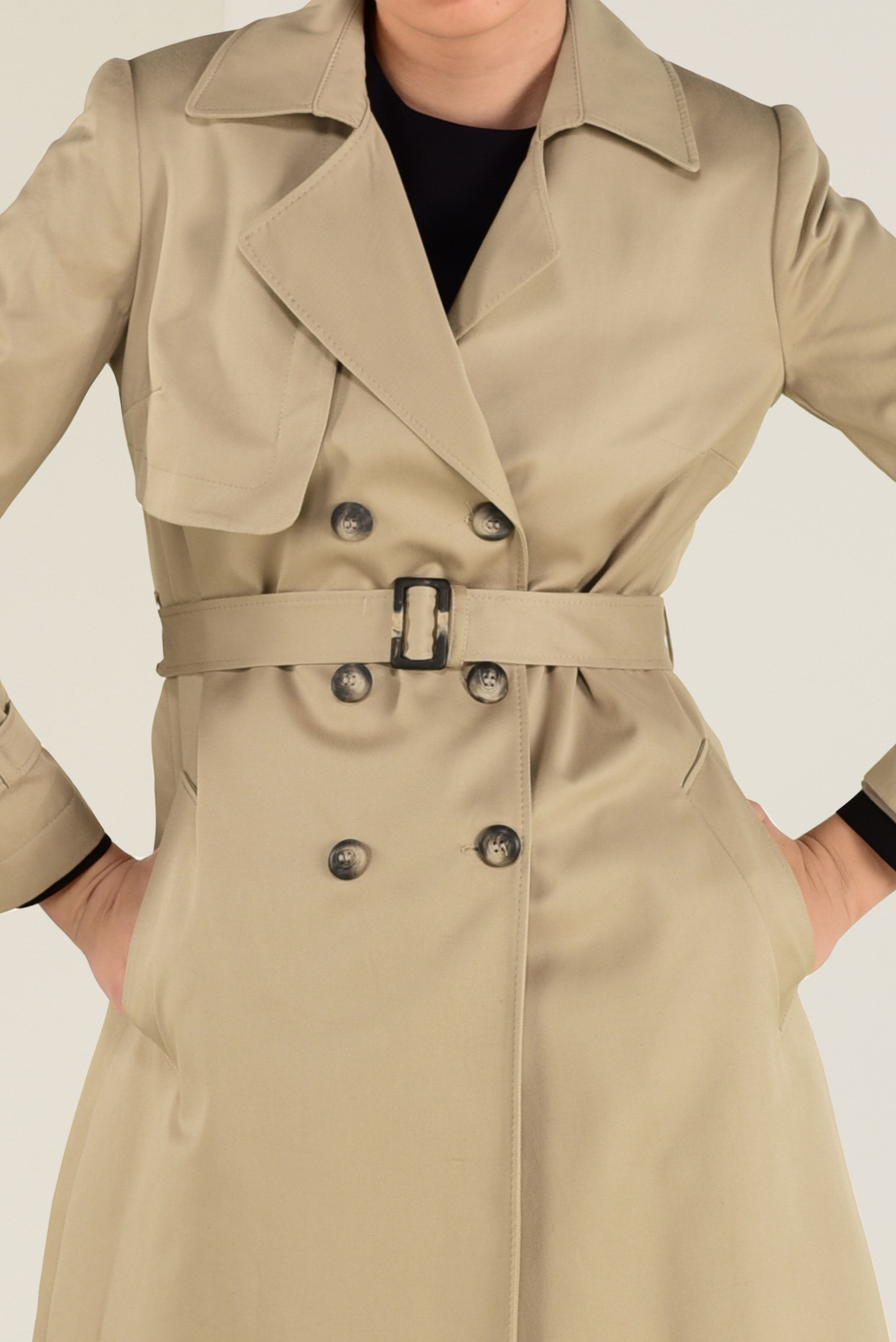 Tesettür giyim BEJ DÜĞMELİ PAMUKLU TRENÇKOT 1333