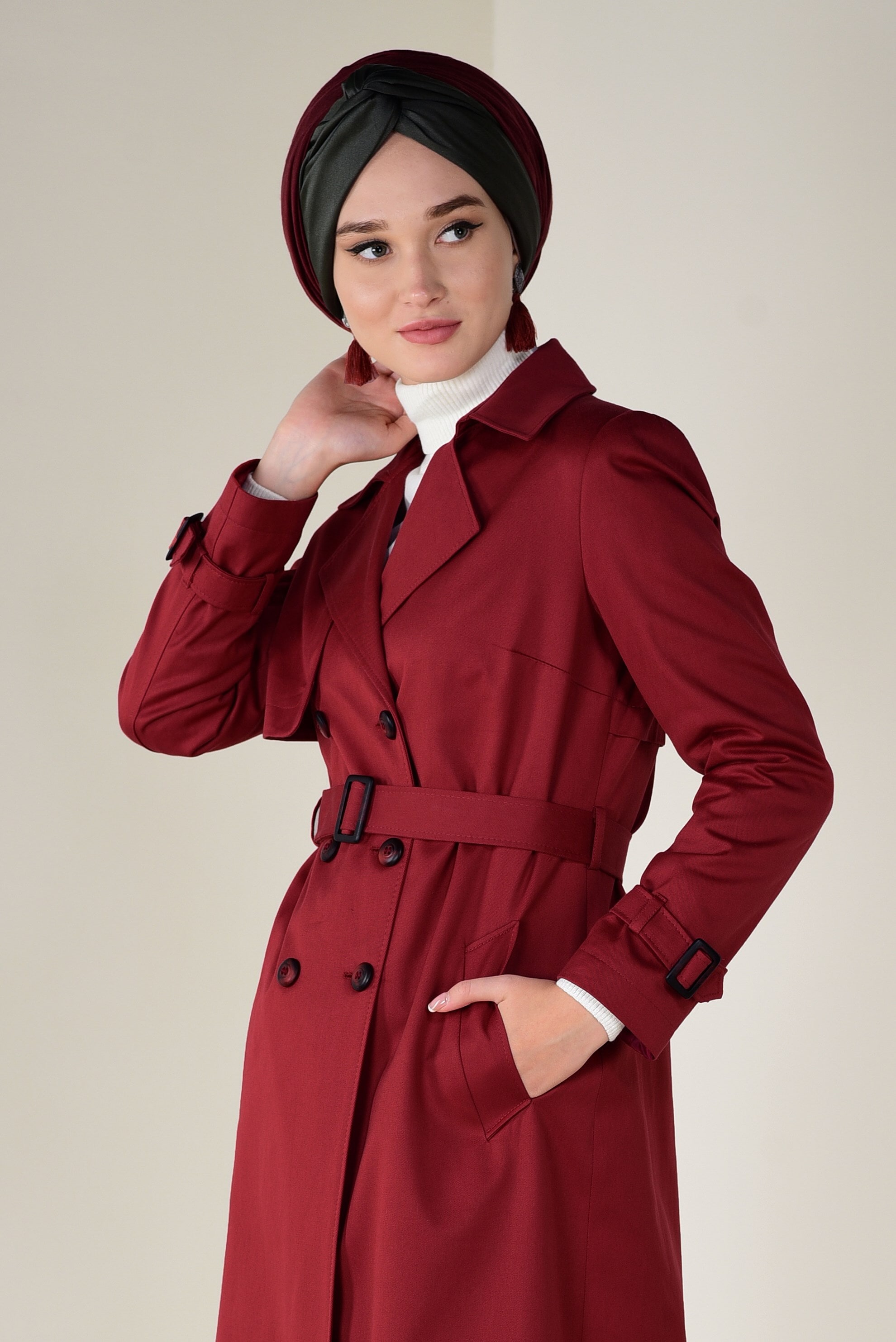 Tesettür giyim TURUNCU DÜĞMELİ PAMUKLU TRENÇKOT 1333