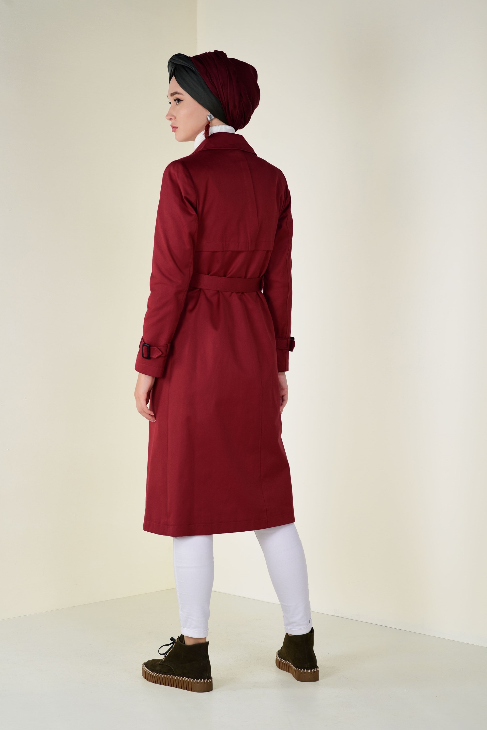 Tesettür giyim TURUNCU DÜĞMELİ PAMUKLU TRENÇKOT 1333