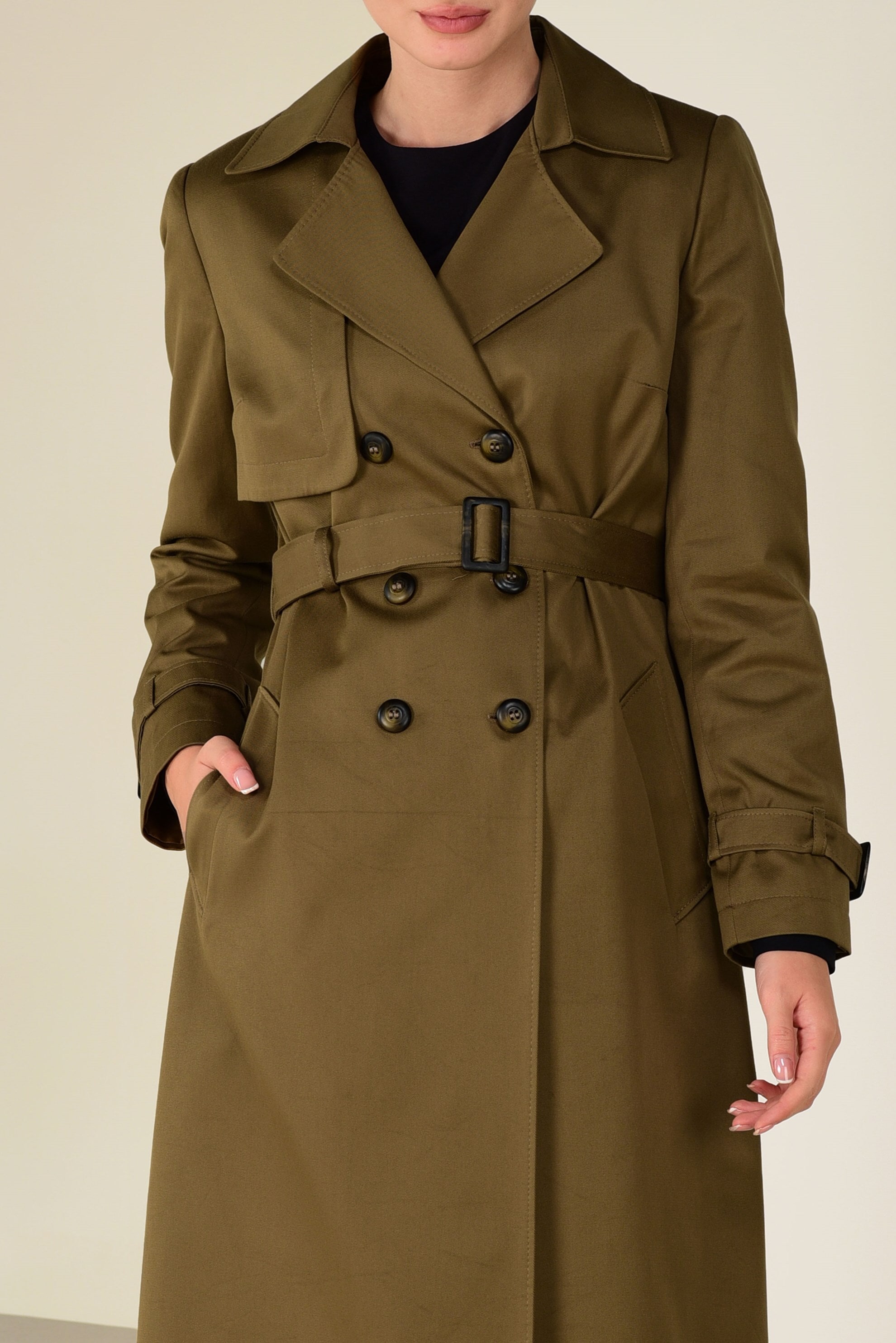 Tesettür giyim YEŞİL DÜĞMELİ PAMUKLU TRENÇKOT 1333