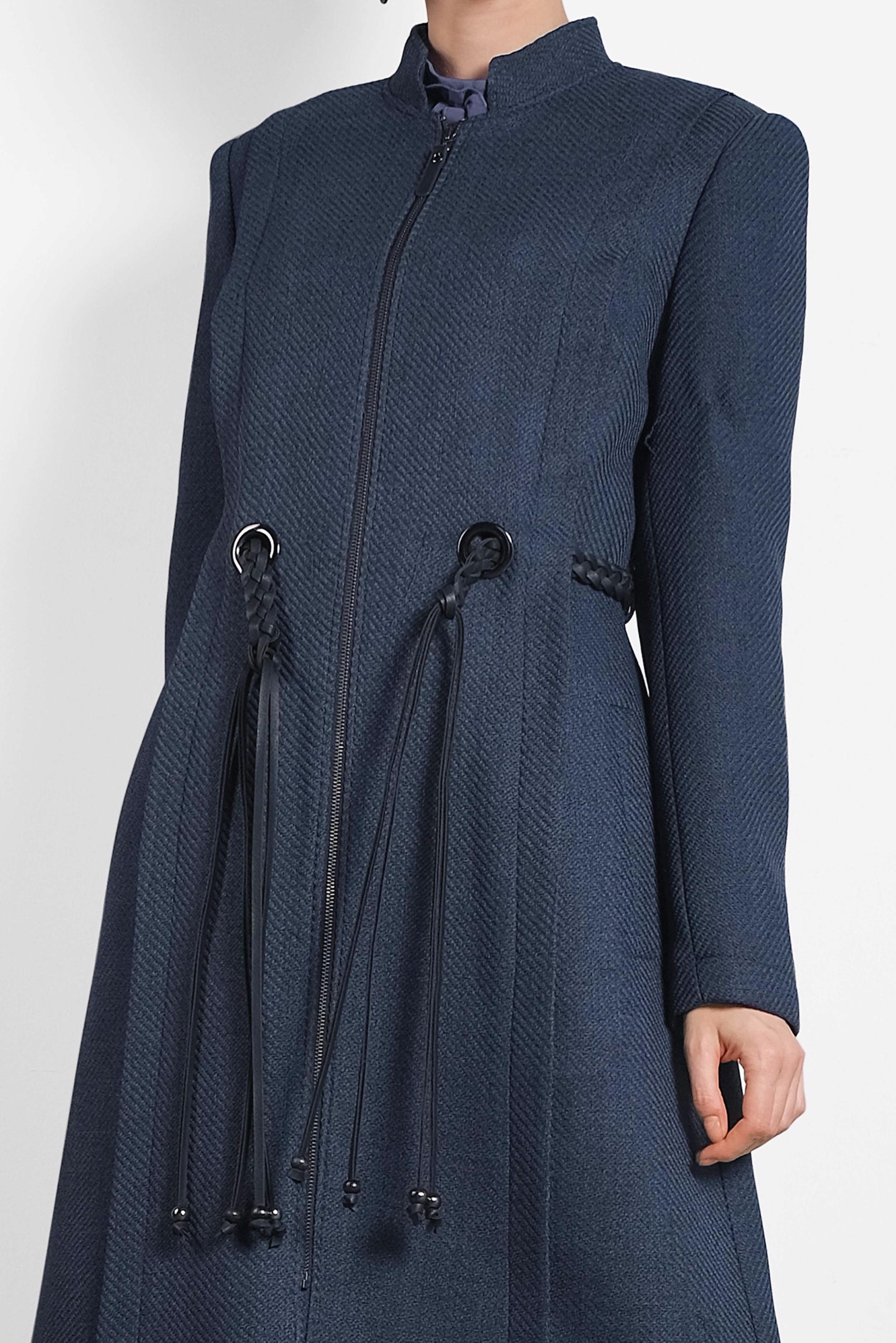 Hijab clothing NAVY BLUE ZIPPED TRENCH-COAT WITH LEATHER BELT 1339 