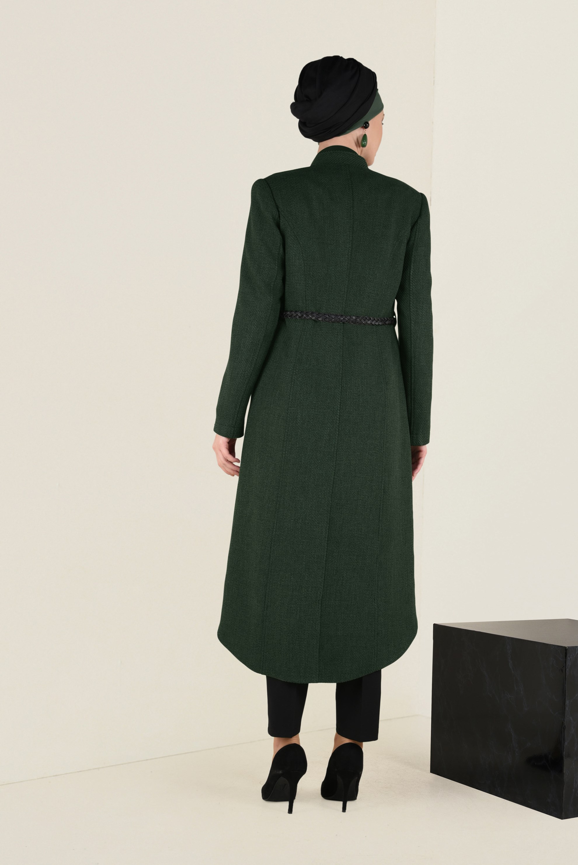 Hijab clothing GREEN ZIPPED TRENCH-COAT WITH LEATHER BELT 1339 