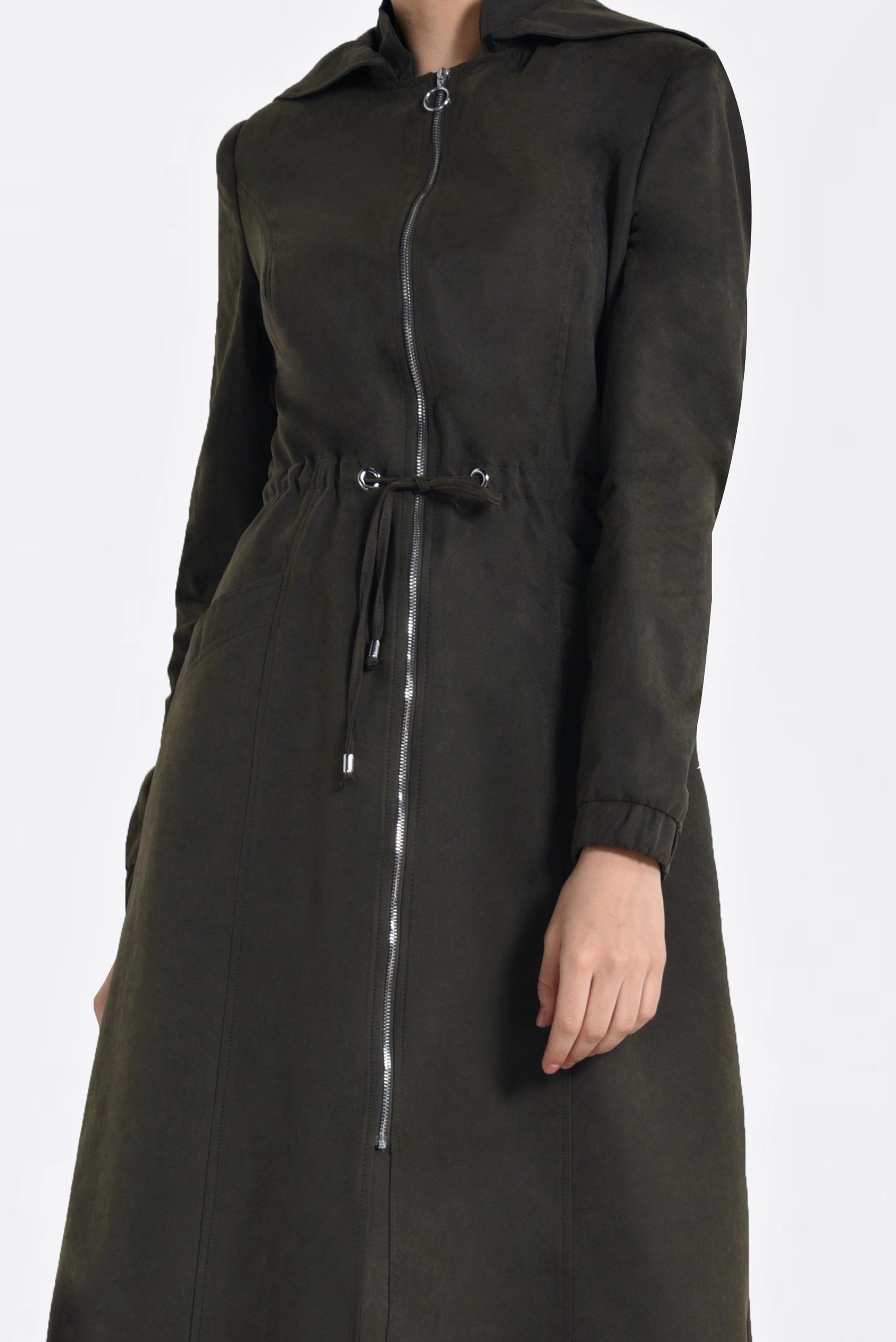 Tesettür giyim HAKİ KAPÜŞONLU TRENÇKOT 1357