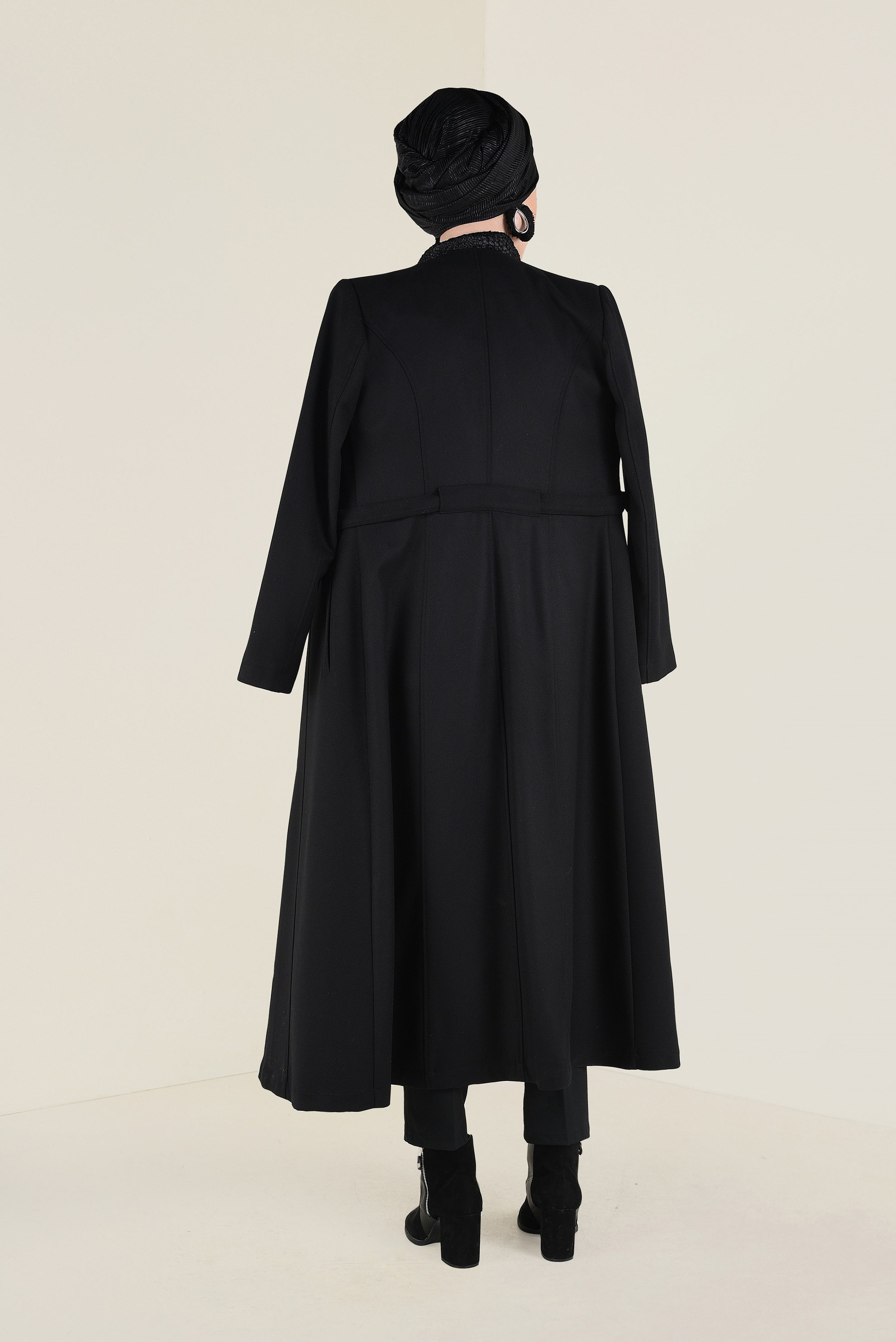 Tesettür giyim SİYAH CEPLİ FERMUARLI TRENÇKOT 1359