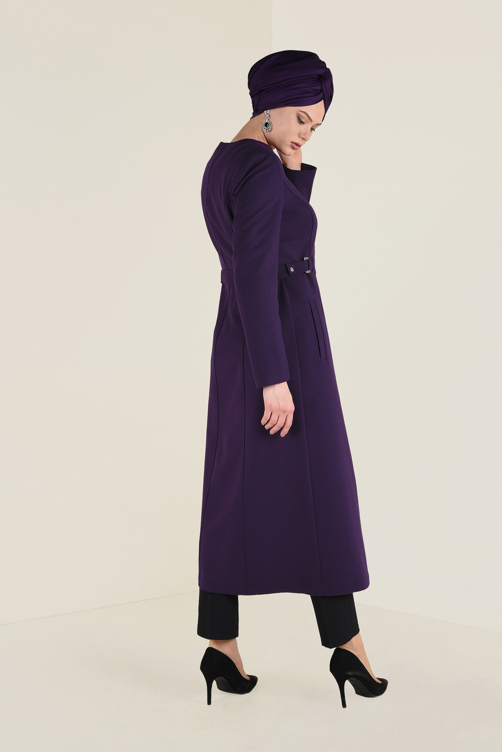 Tesettür giyim MOR CEPLİ FERMUARLI TRENÇKOT 1359