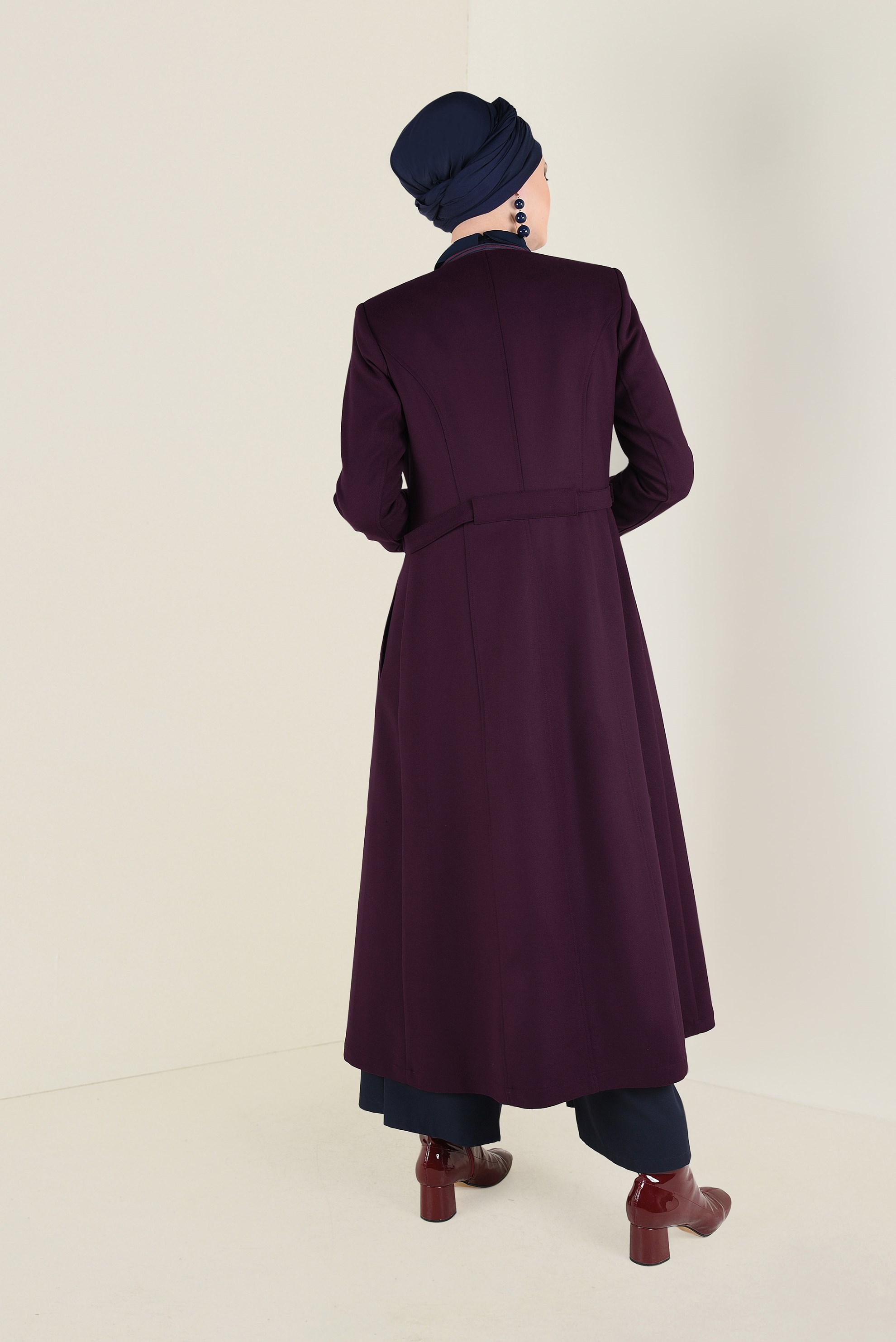 Tesettür giyim BORDO CEPLİ FERMUARLI TRENÇKOT 1359