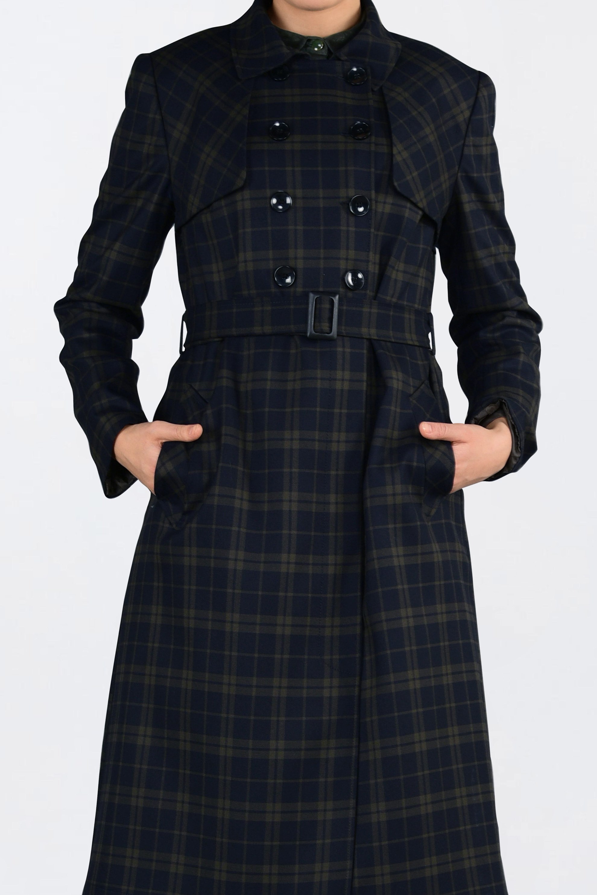 Tesettür giyim LACİVERT EKOSELİ KRUVAZE TRENÇKOT 1326-1