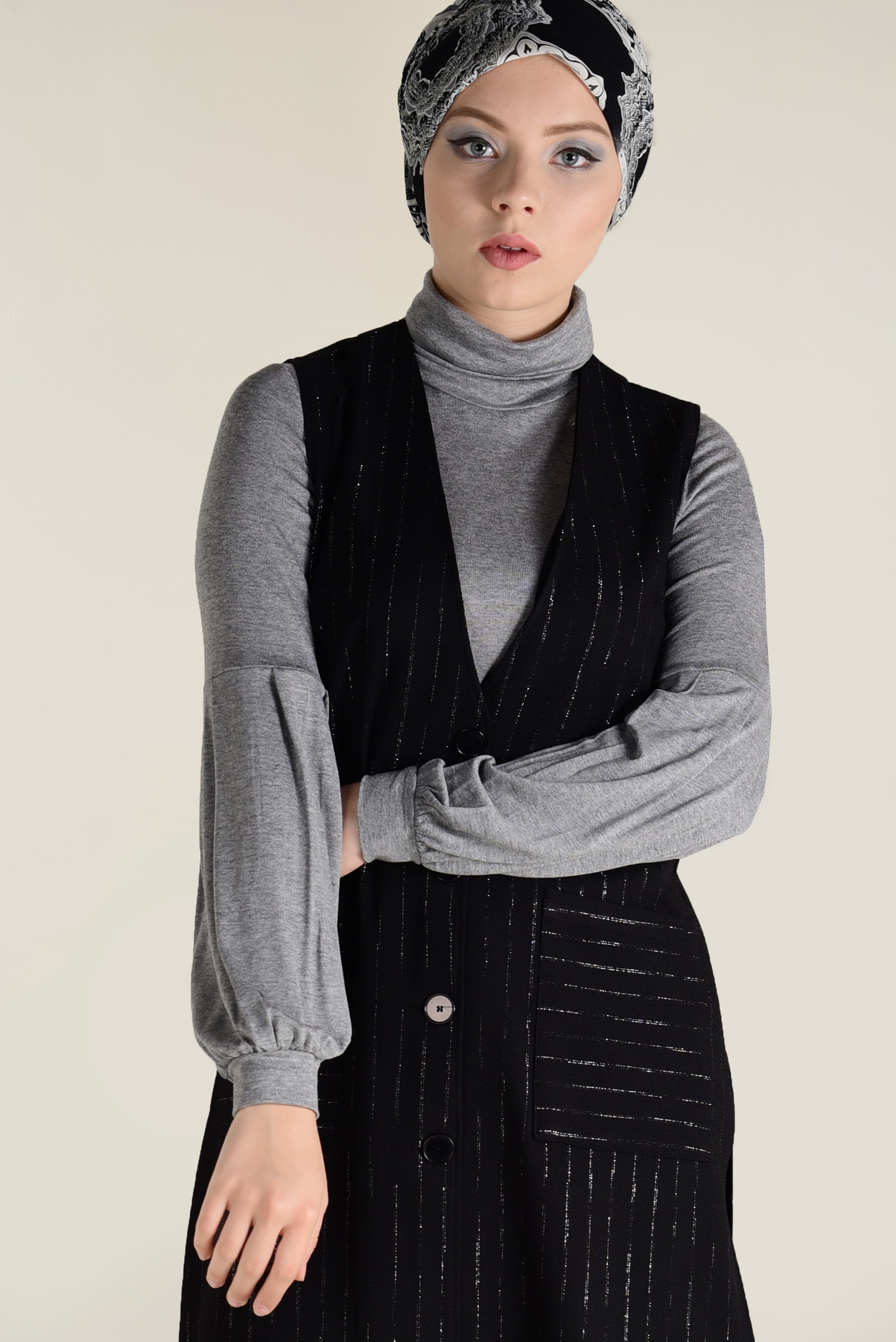 Tesettür giyim SİYAH SİM ÇİZGİLİ KLASİK YELEK 4575