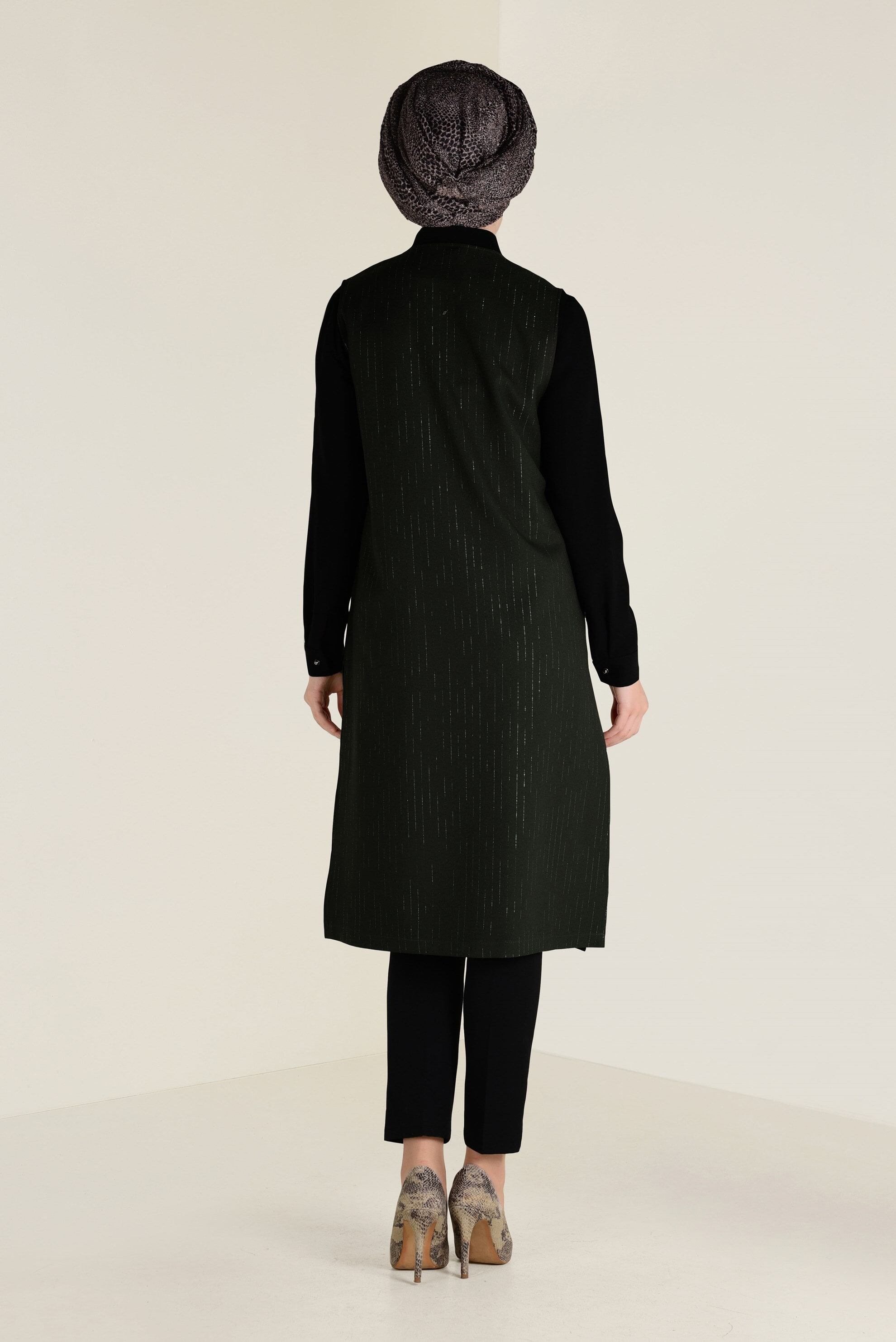 Tesettür giyim HAKİ SİM ÇİZGİLİ KLASİK YELEK 4575