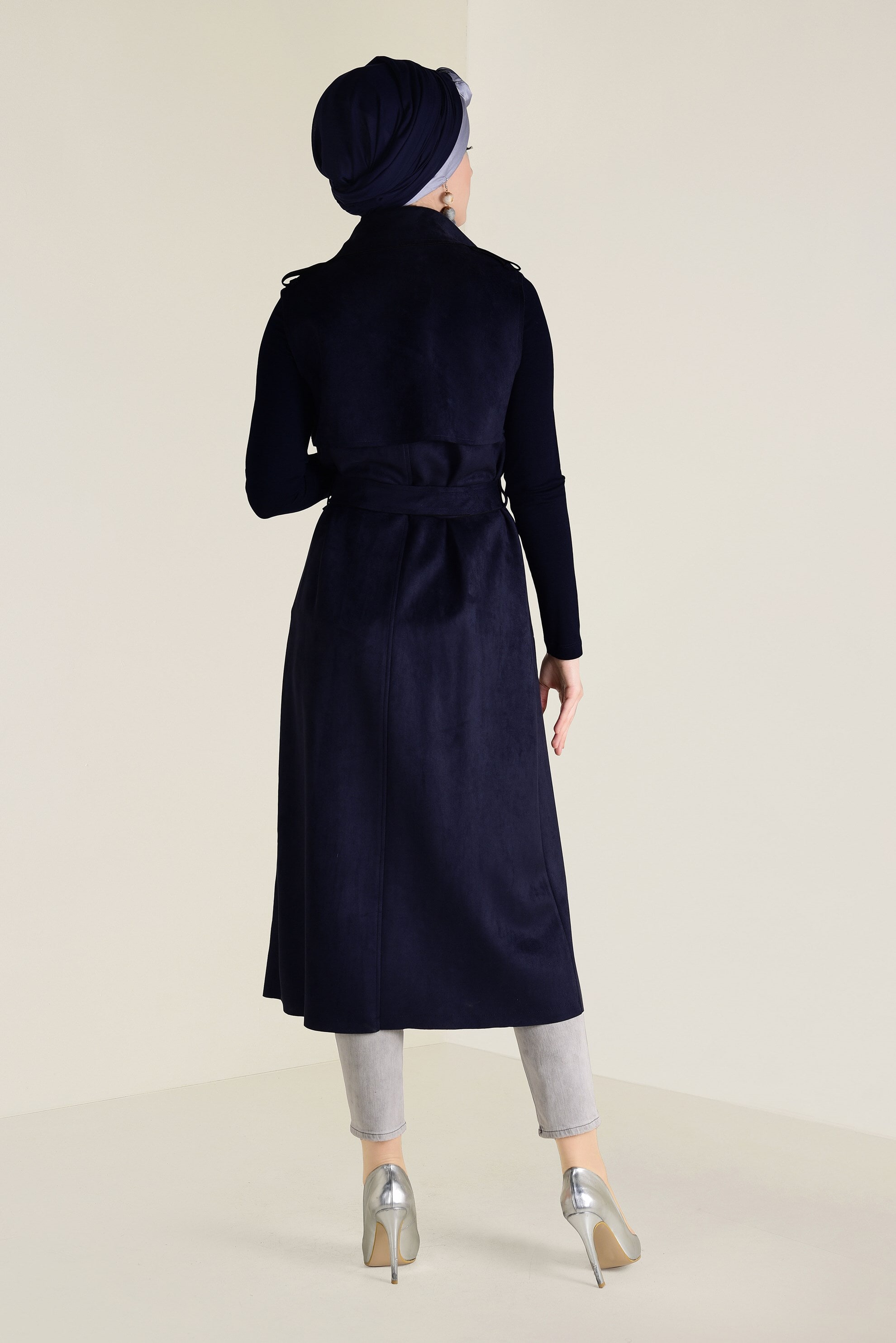 Tesettür giyim LACİVERT KEMERLİ SÜET YELEK 4577