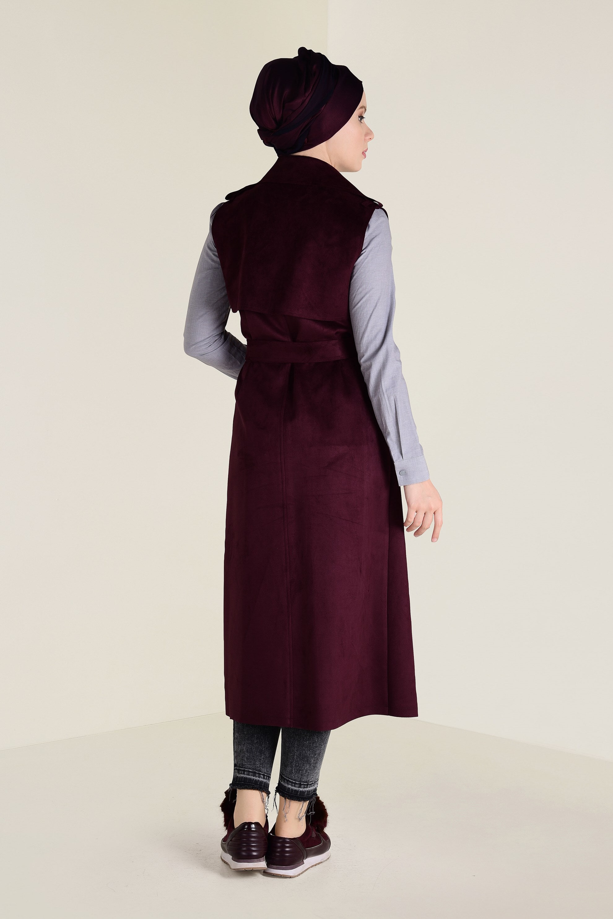 Tesettür giyim MÜRDÜM KEMERLİ SÜET YELEK 4577