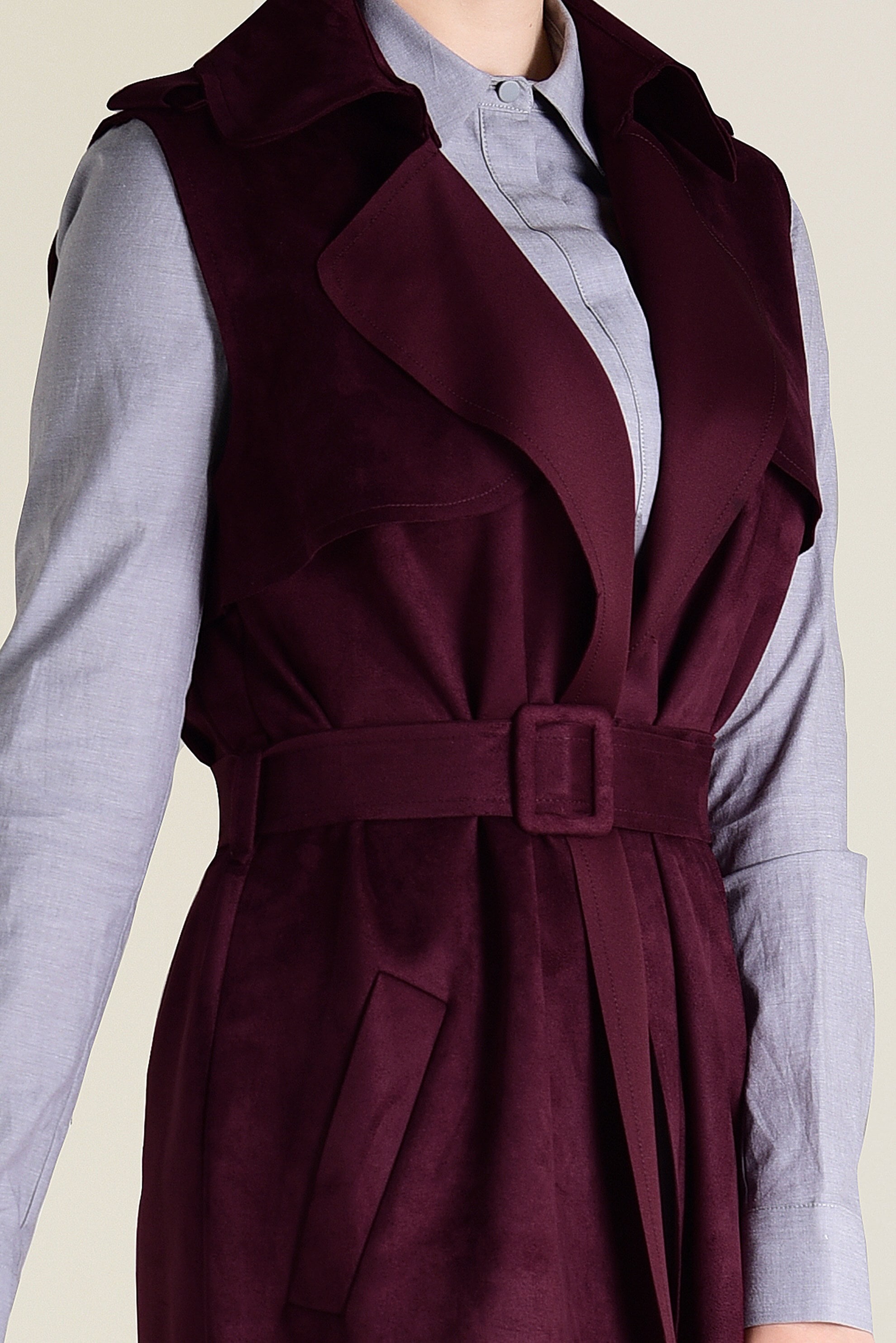 Tesettür giyim MÜRDÜM KEMERLİ SÜET YELEK 4577