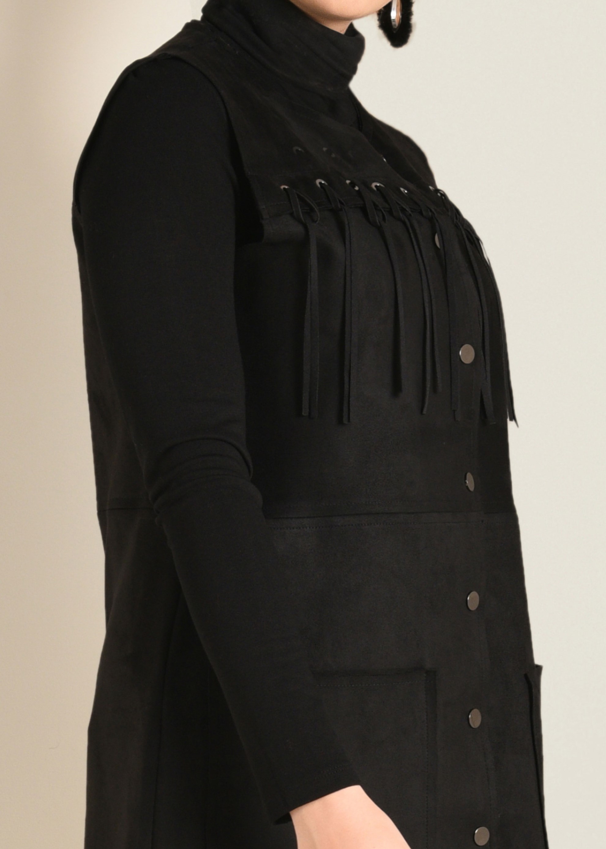 Tesettür giyim SİYAH PÜSKÜLLÜ SÜET YELEK 4580