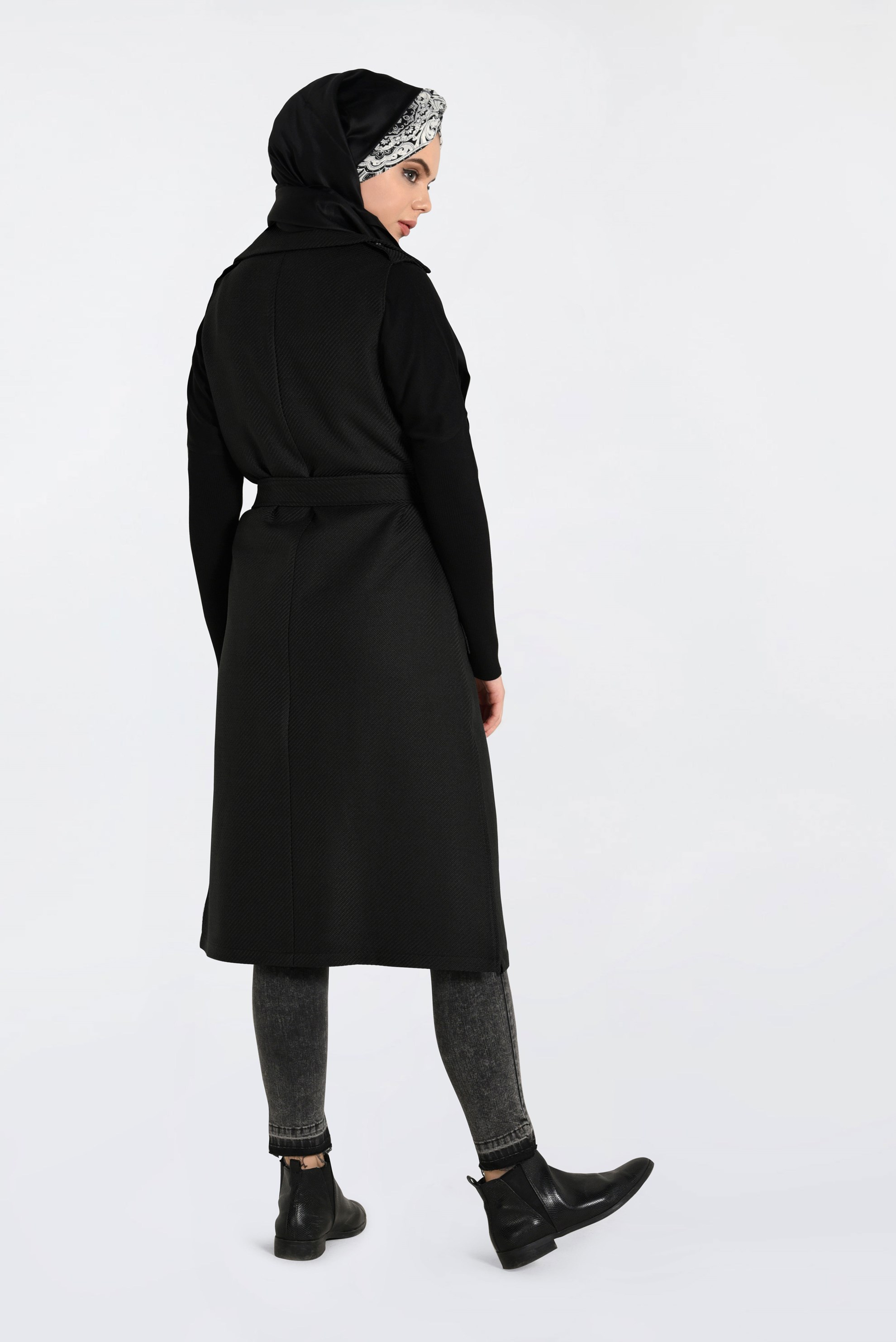 Tesettür giyim SİYAH YANLARI YIRTMAÇLI KRUVAZE YELEK 4638 