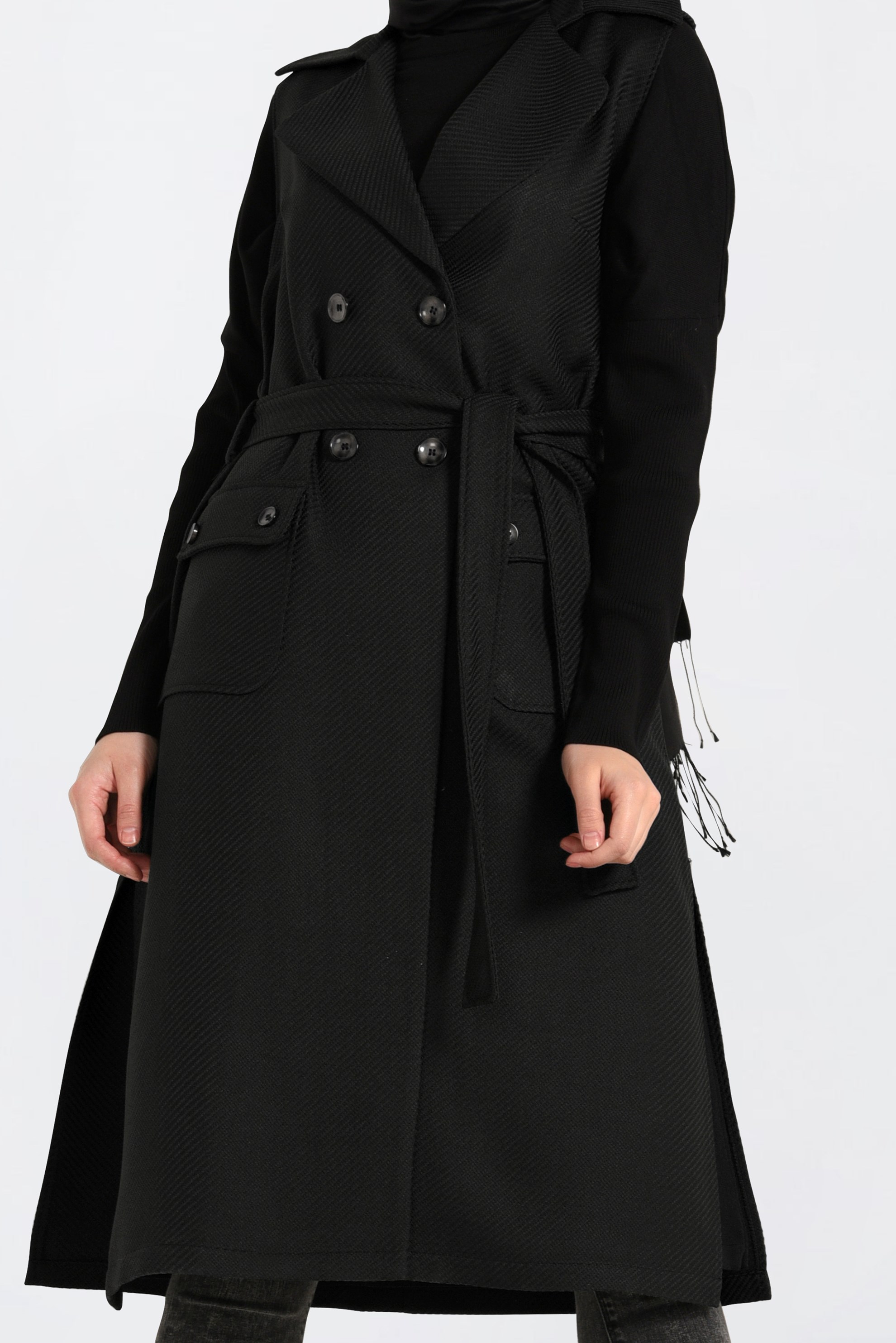 Tesettür giyim SİYAH YANLARI YIRTMAÇLI KRUVAZE YELEK 4638 