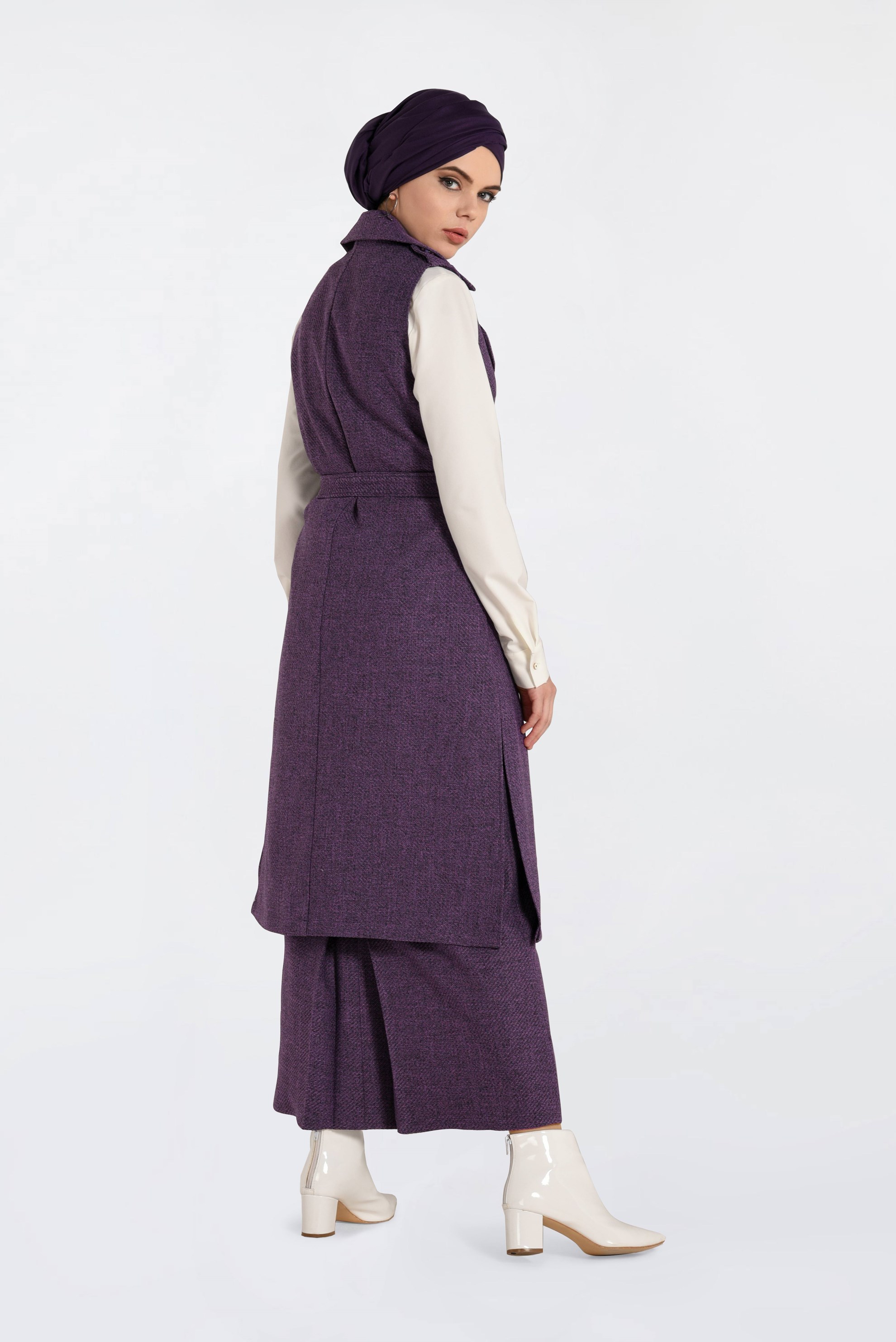 Tesettür giyim MOR YANLARI YIRTMAÇLI KRUVAZE YELEK 4638 