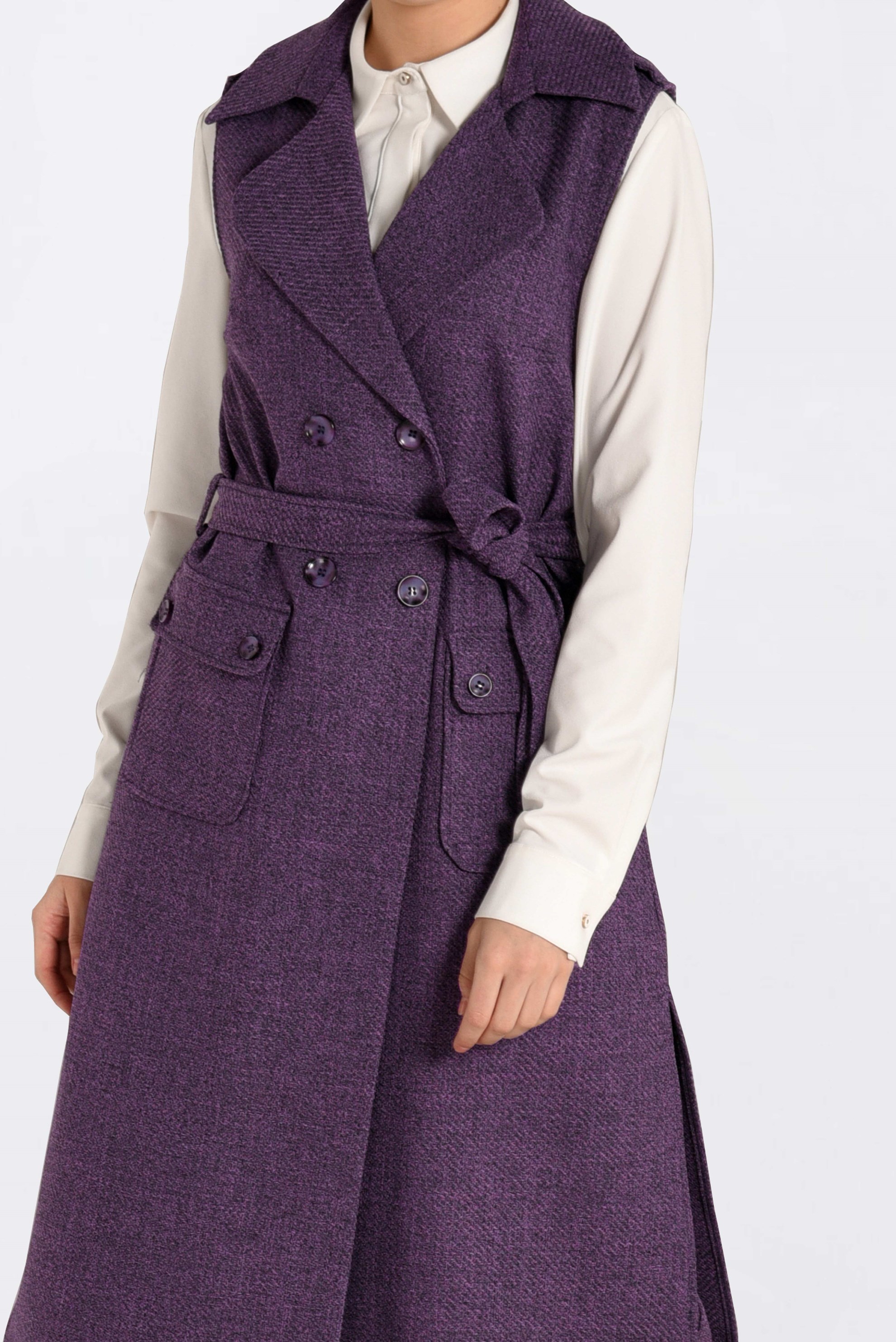 Tesettür giyim MOR YANLARI YIRTMAÇLI KRUVAZE YELEK 4638 