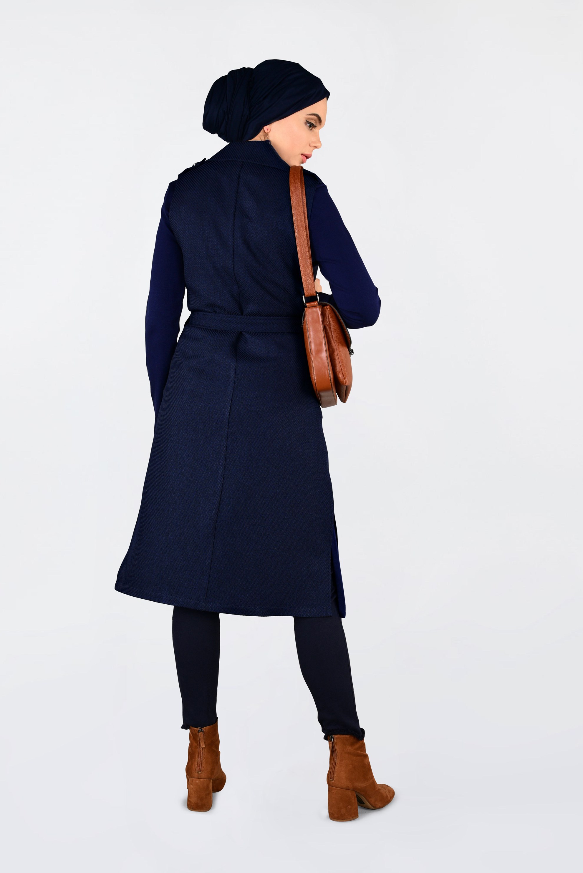 Tesettür giyim LACİVERT YANLARI YIRTMAÇLI KRUVAZE YELEK 4638 