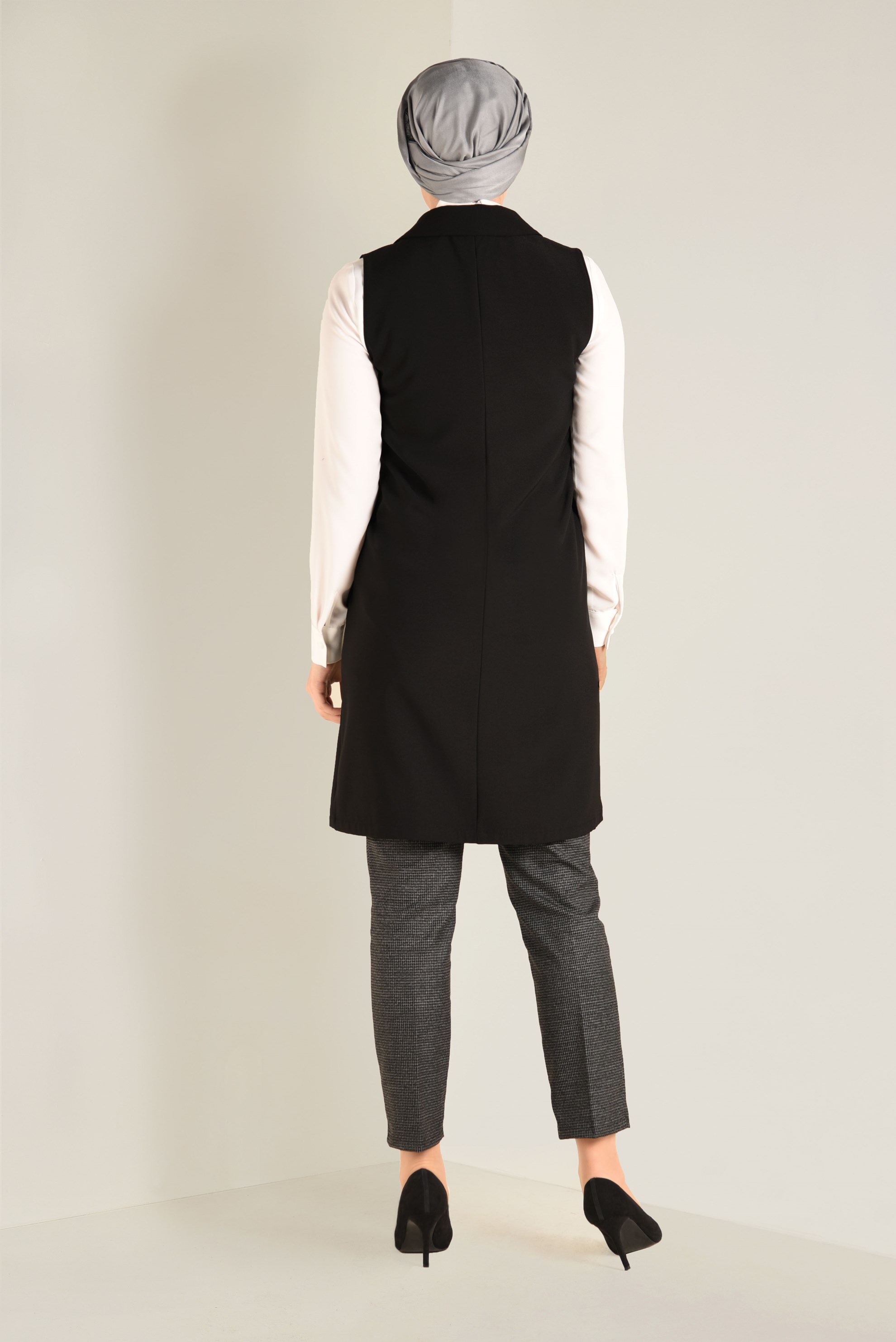 Tesettür giyim SİYAH CEPLİ KRUVAZE YELEK 4643