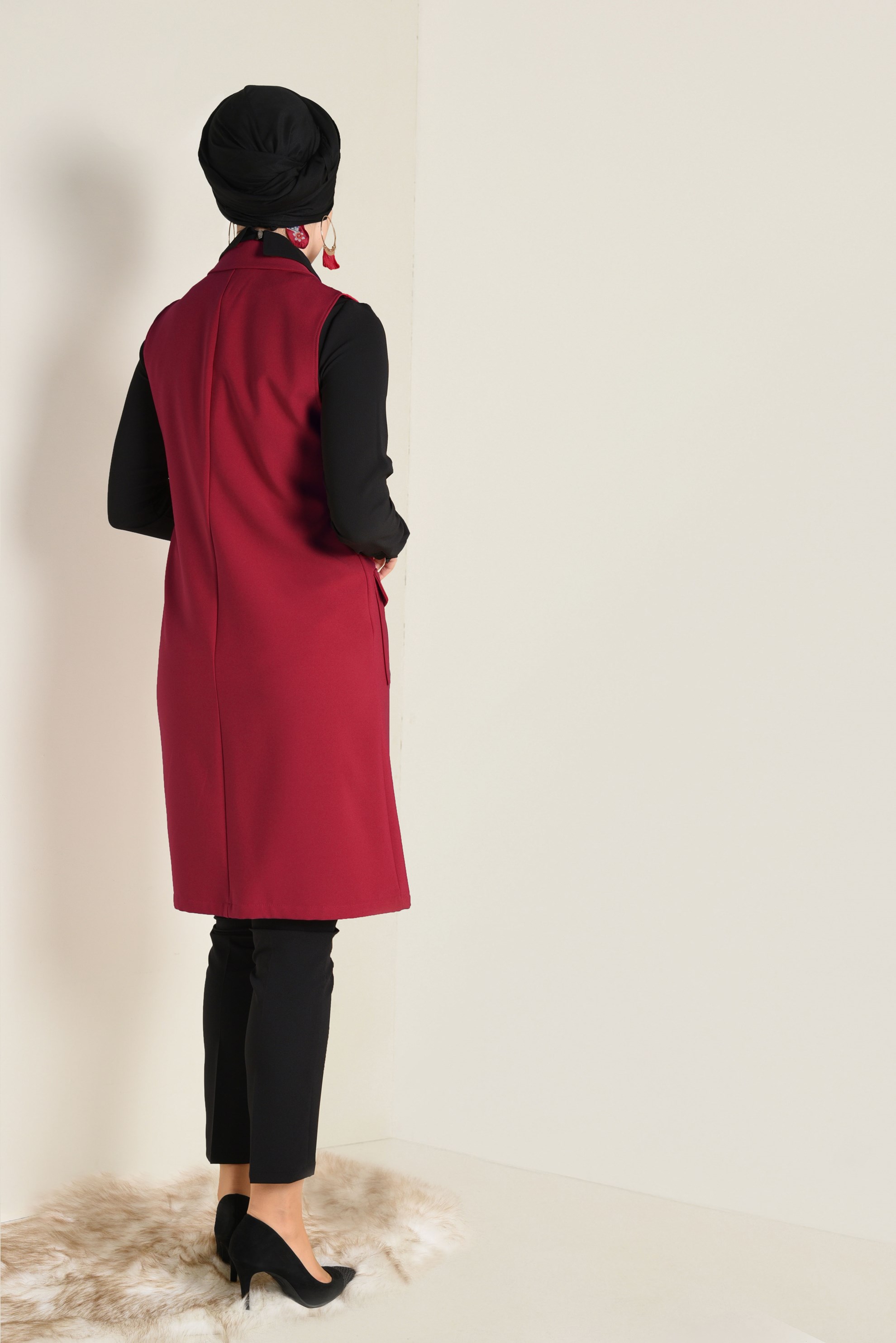 Tesettür giyim KIRMIZI CEPLİ KRUVAZE YELEK 4643