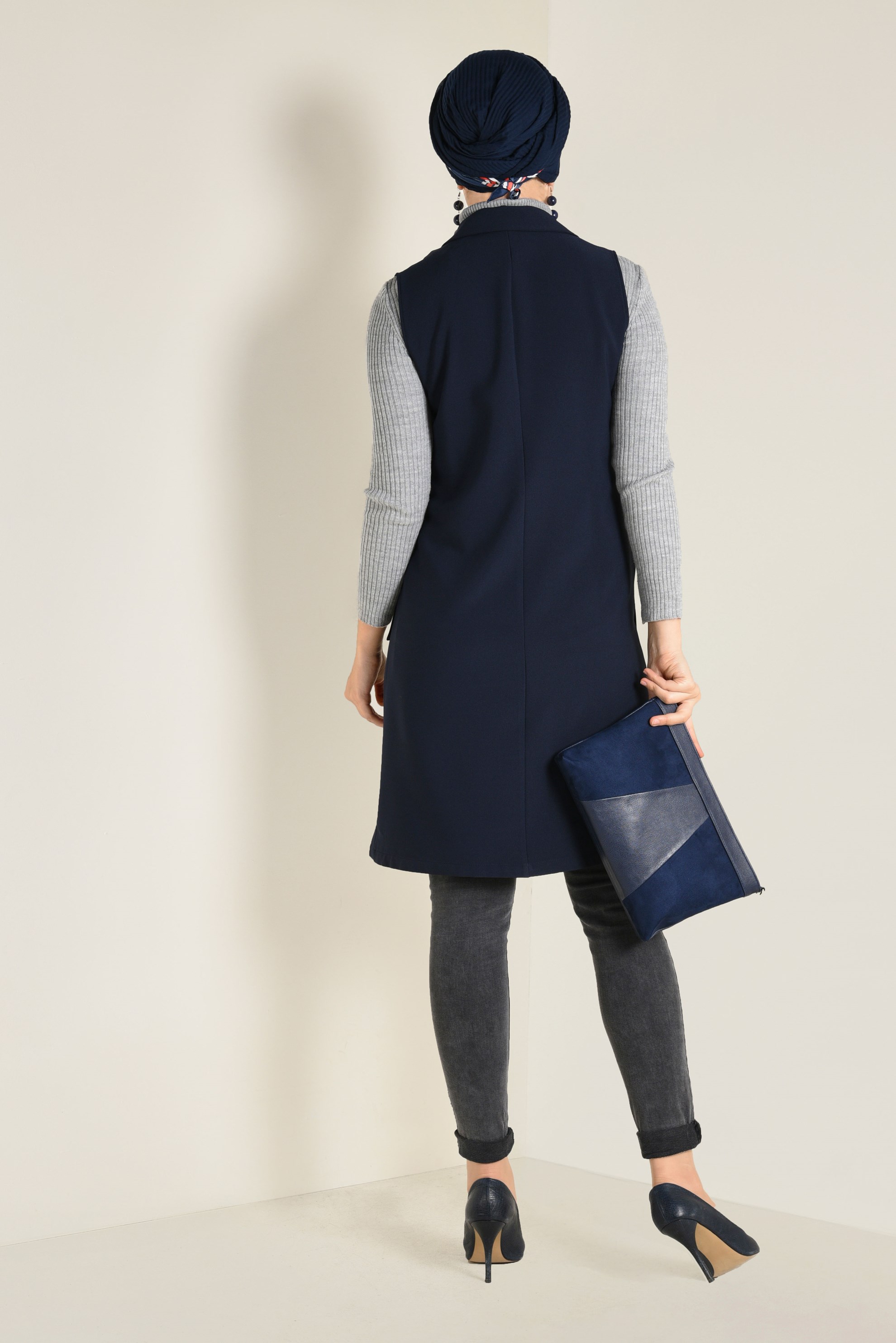 Tesettür giyim LACİVERT CEPLİ KRUVAZE YELEK 4643