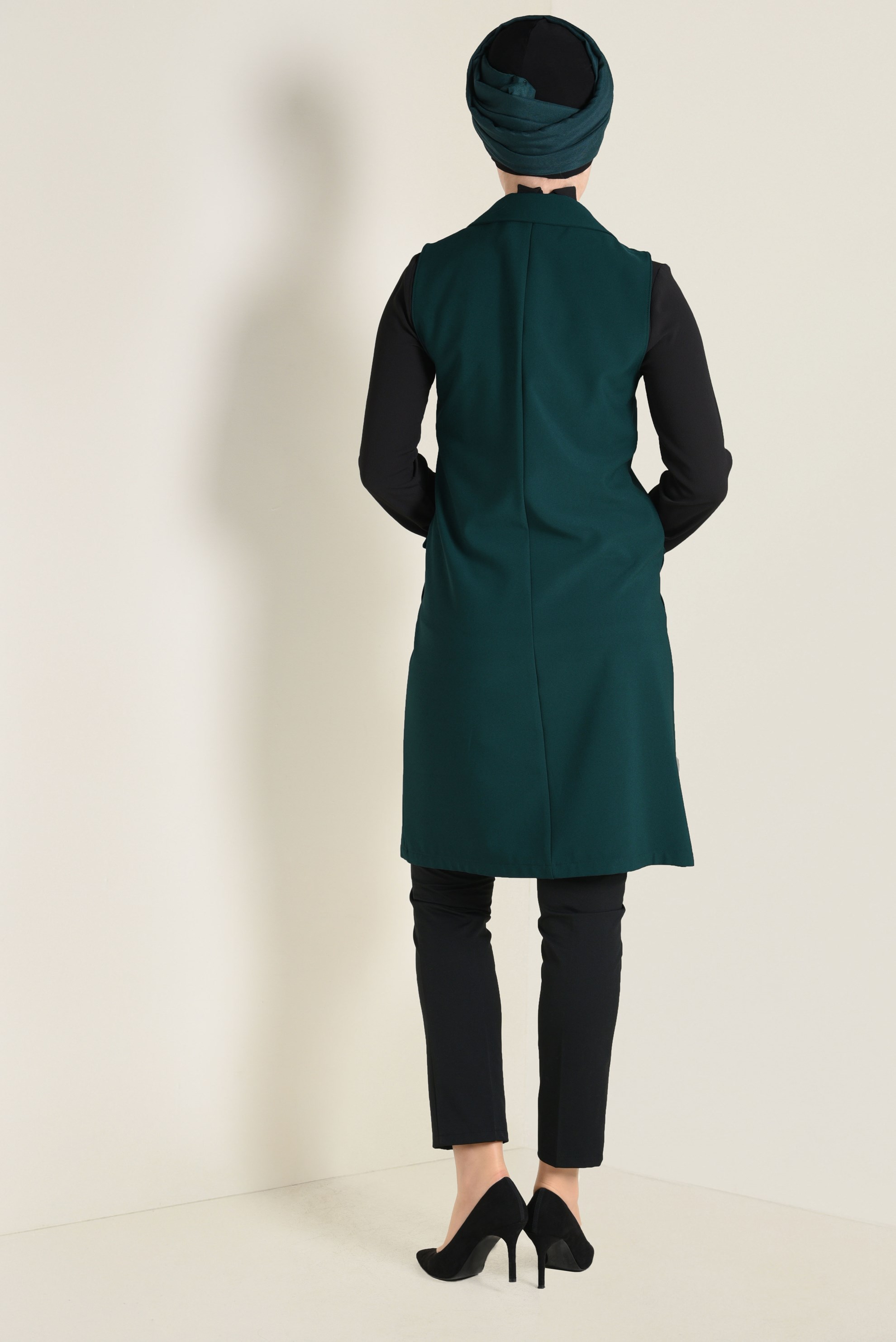 Tesettür giyim MAVİ CEPLİ KRUVAZE YELEK 4643