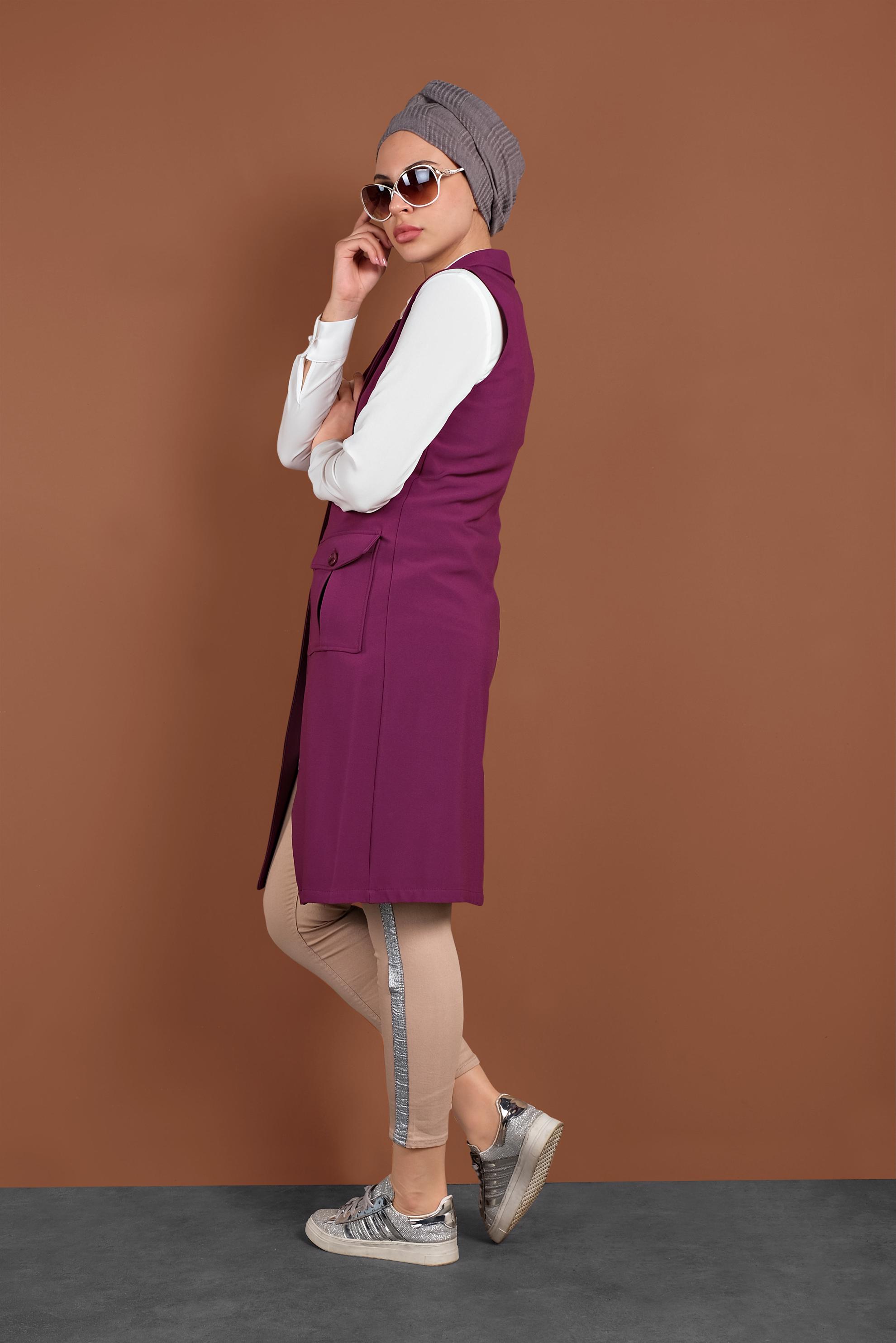 Tesettür giyim MOR CEPLİ KRUVAZE YELEK 4643