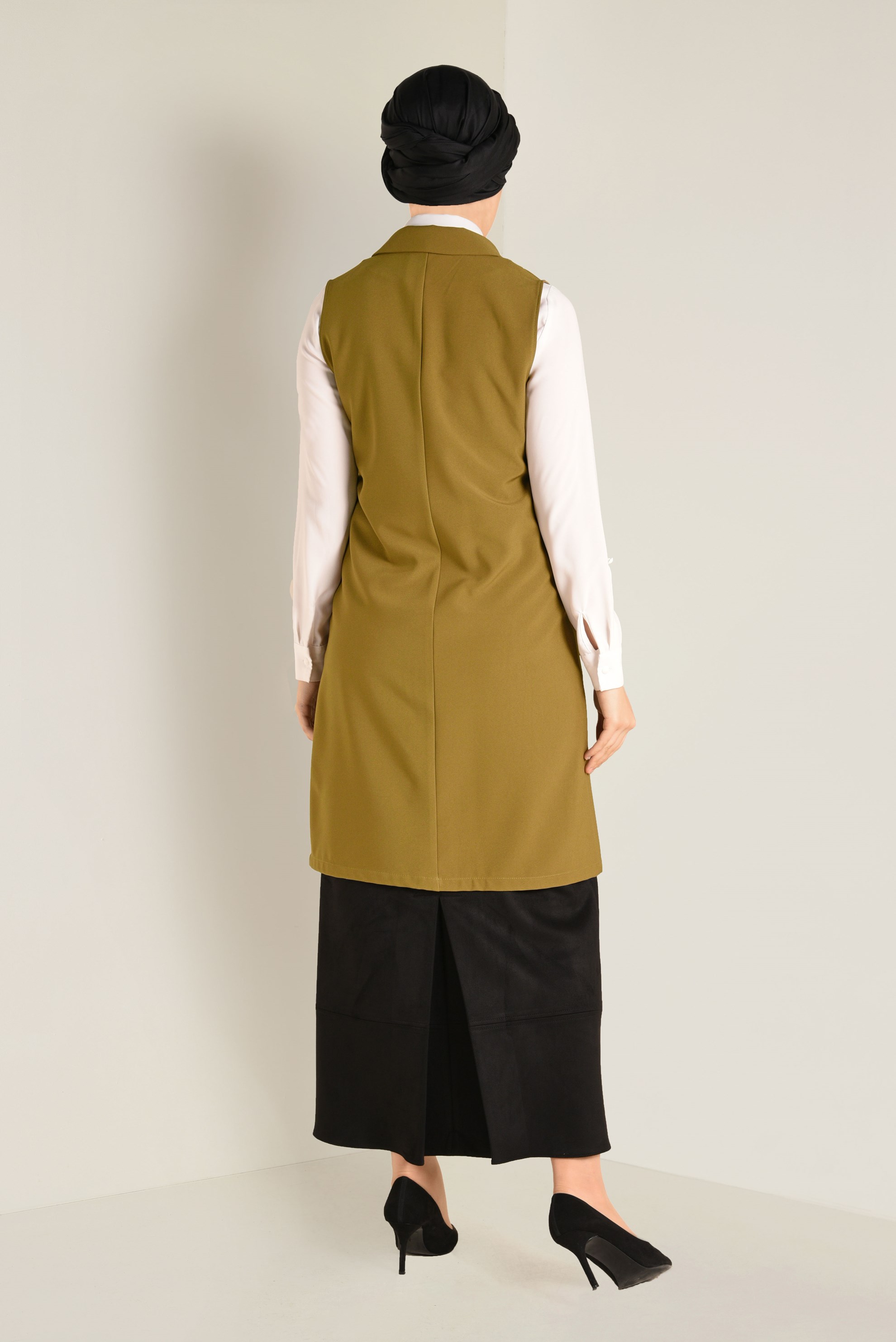 Tesettür giyim YEŞİL CEPLİ KRUVAZE YELEK 4643