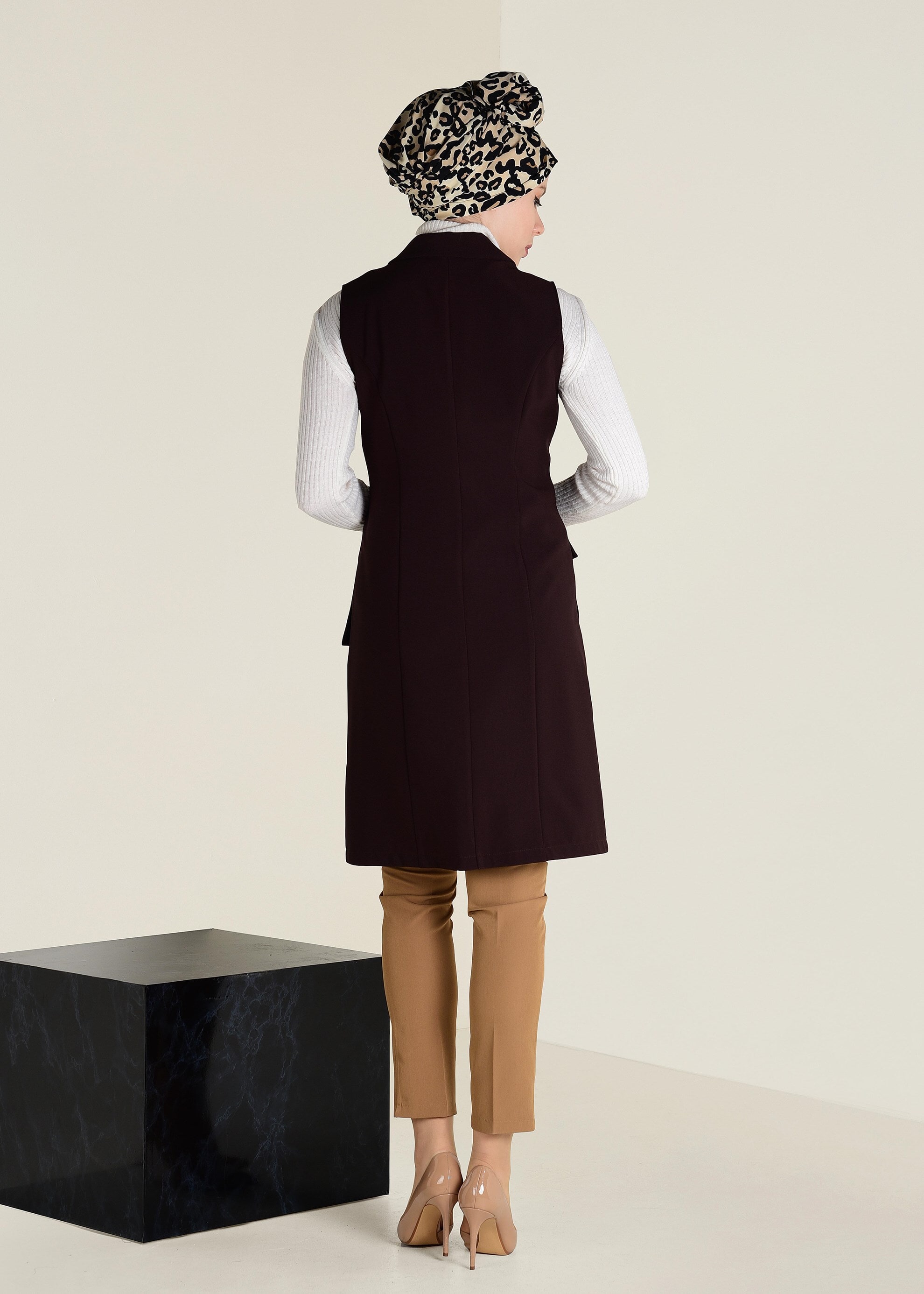 Tesettür giyim KAHVE KEMERLİ KLASİK YELEK 4659