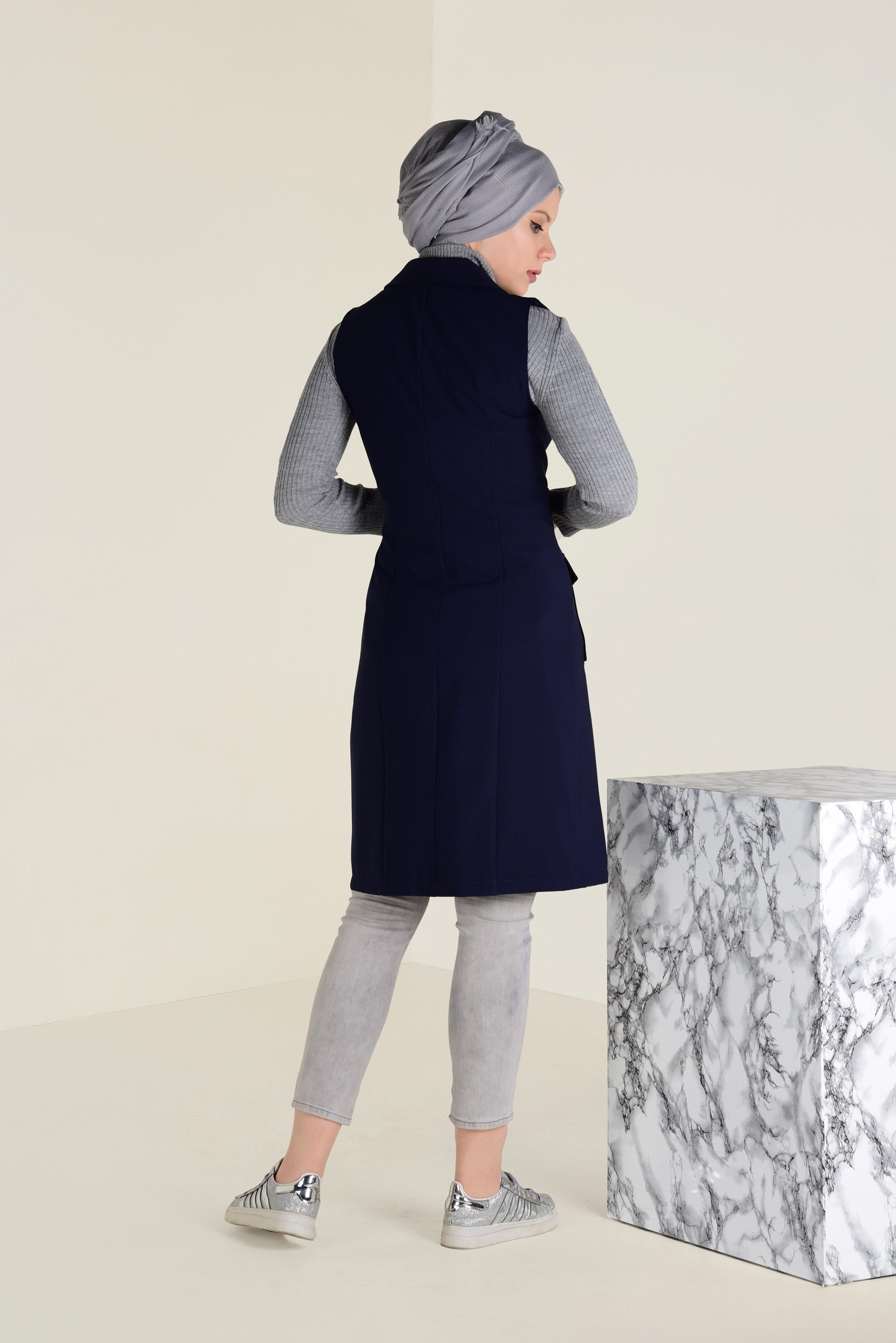 Tesettür giyim LACİVERT KEMERLİ KLASİK YELEK 4659