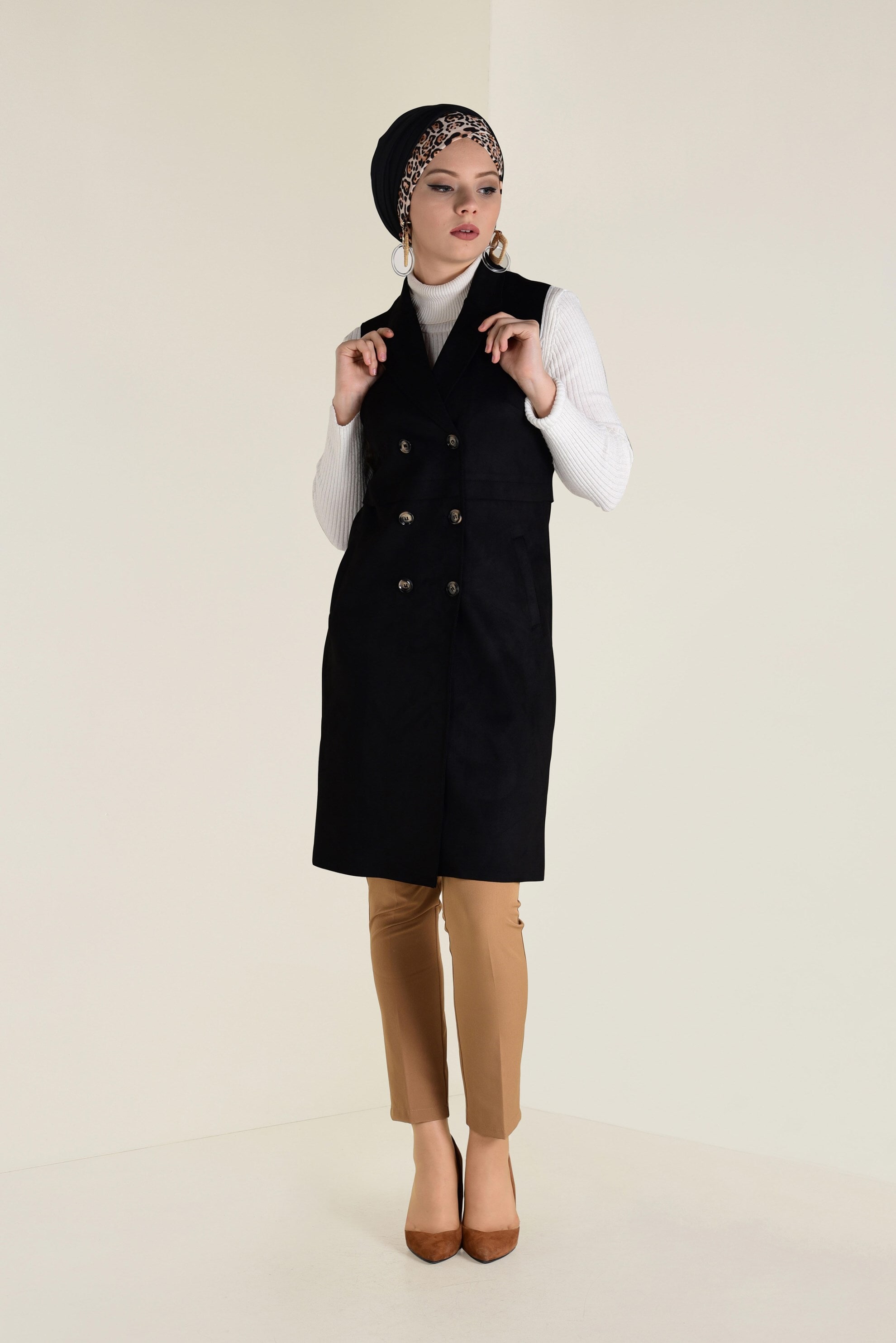 Tesettür giyim SİYAH KRUVAZE SÜET YELEK 4693