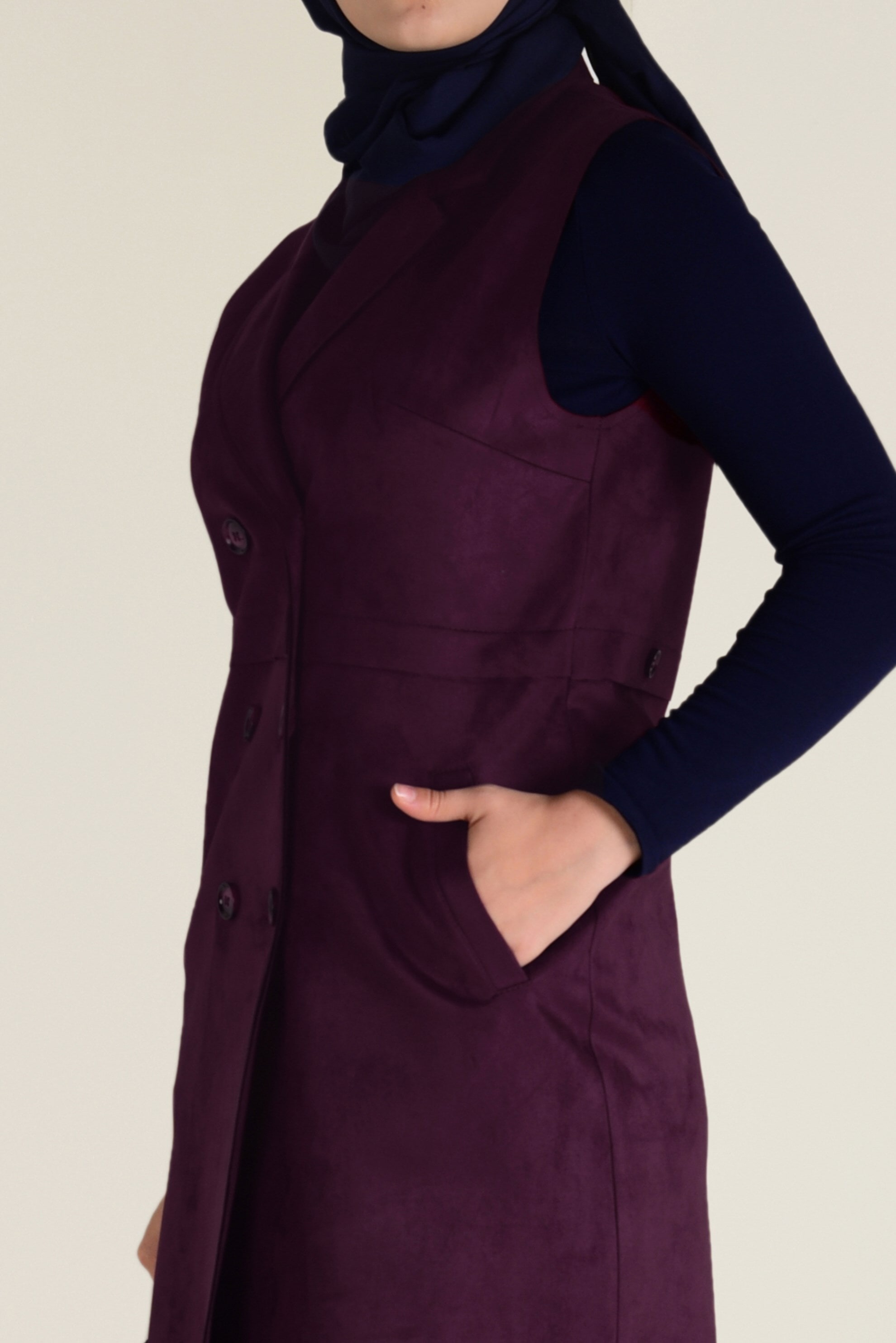 Tesettür giyim MÜRDÜM KRUVAZE SÜET YELEK 4693