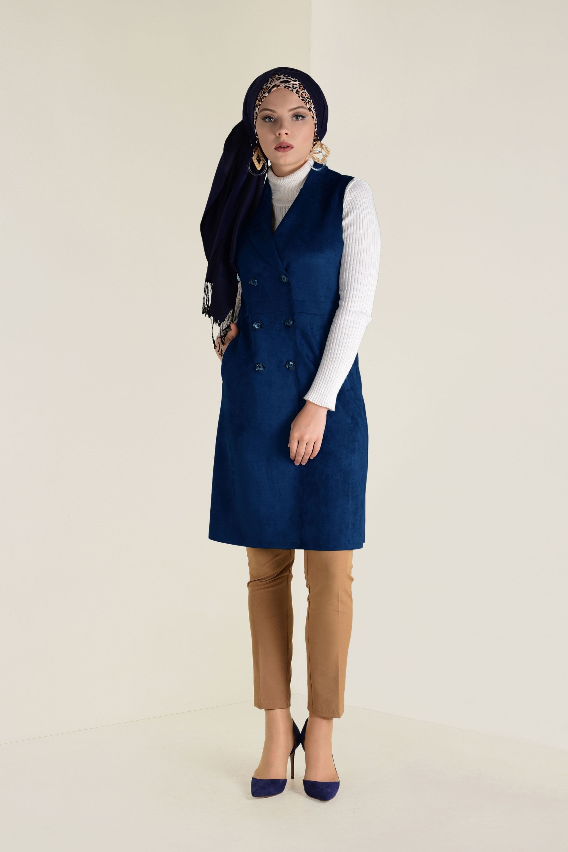 Tesettür giyim LACİVERT KRUVAZE SÜET YELEK 4693
