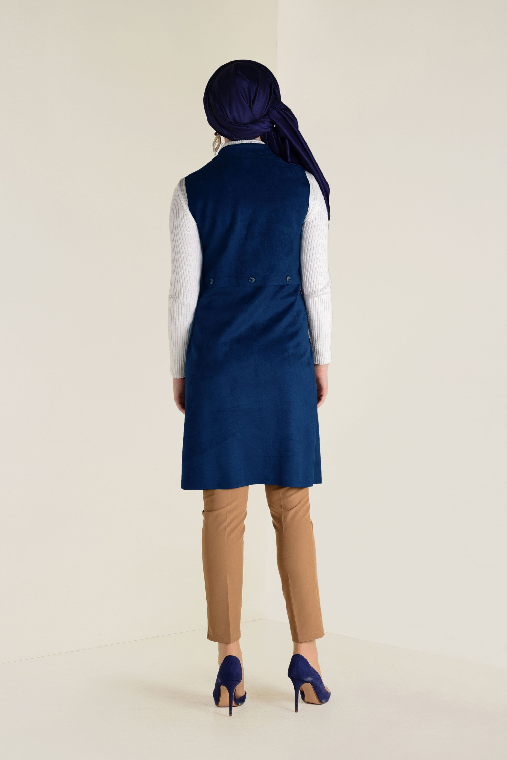 Tesettür giyim LACİVERT KRUVAZE SÜET YELEK 4693